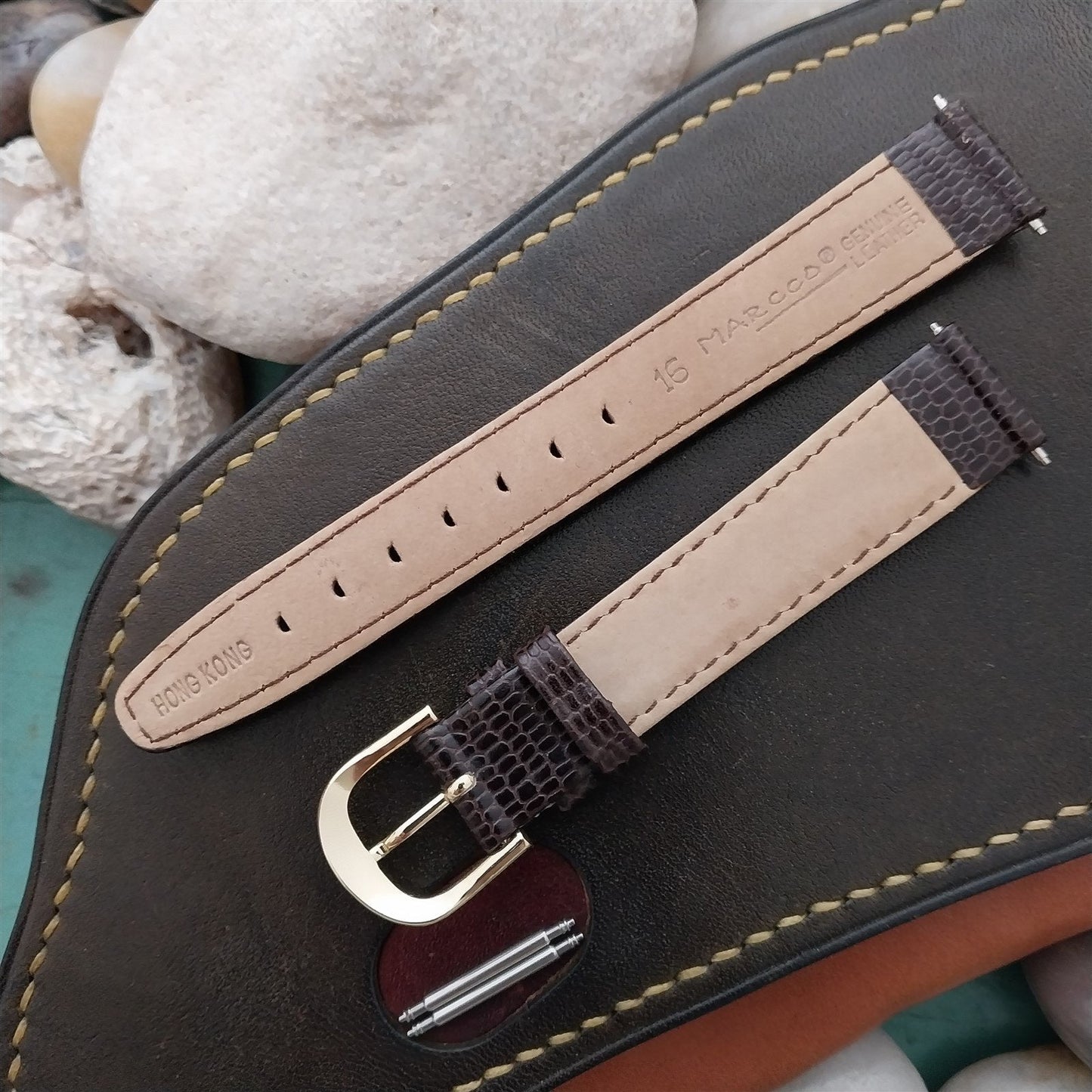 16mm Marcco Tapered Brown Lizard-Grain Leather Unused Watch Band