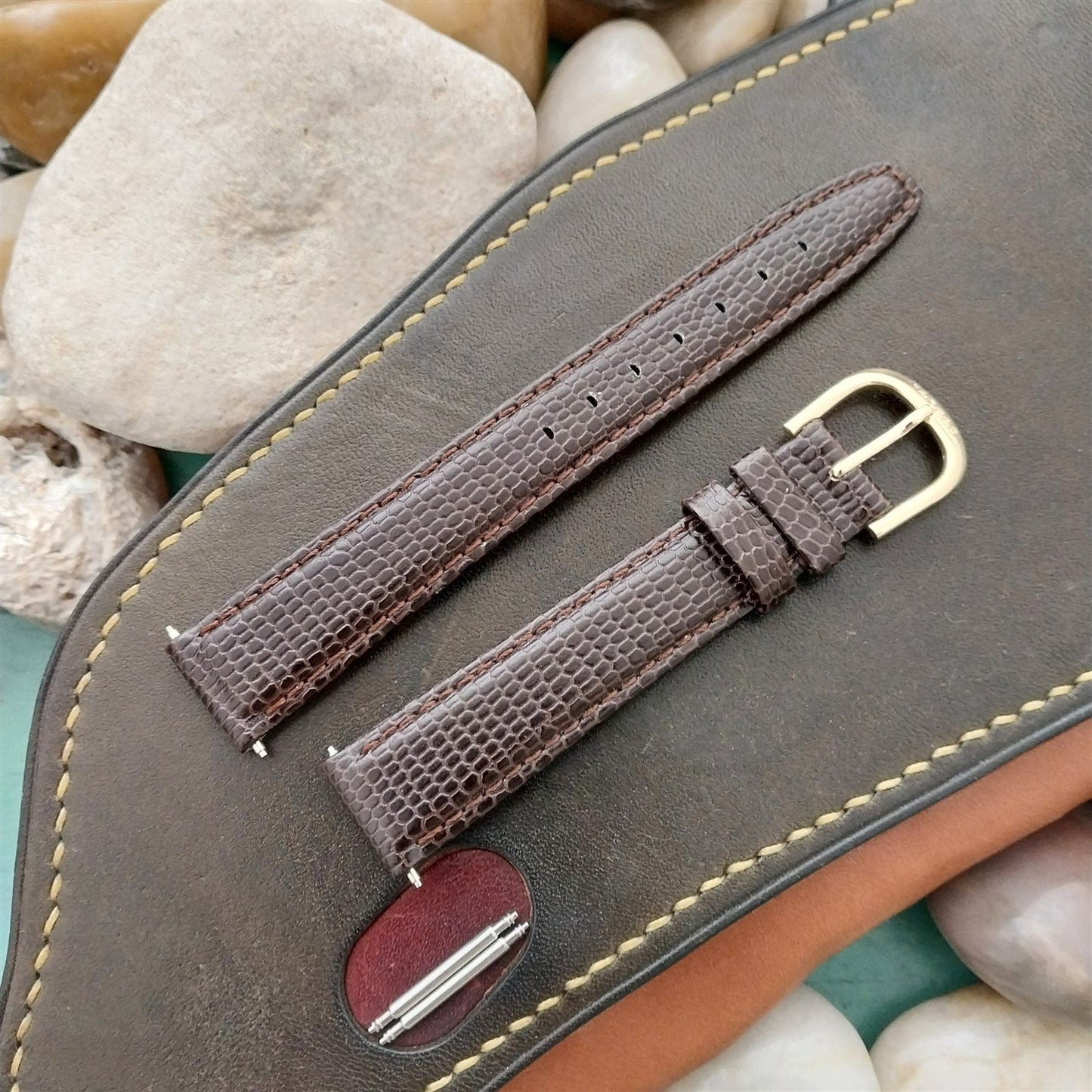 16mm Marcco Tapered Brown Lizard-Grain Leather Unused Watch Band