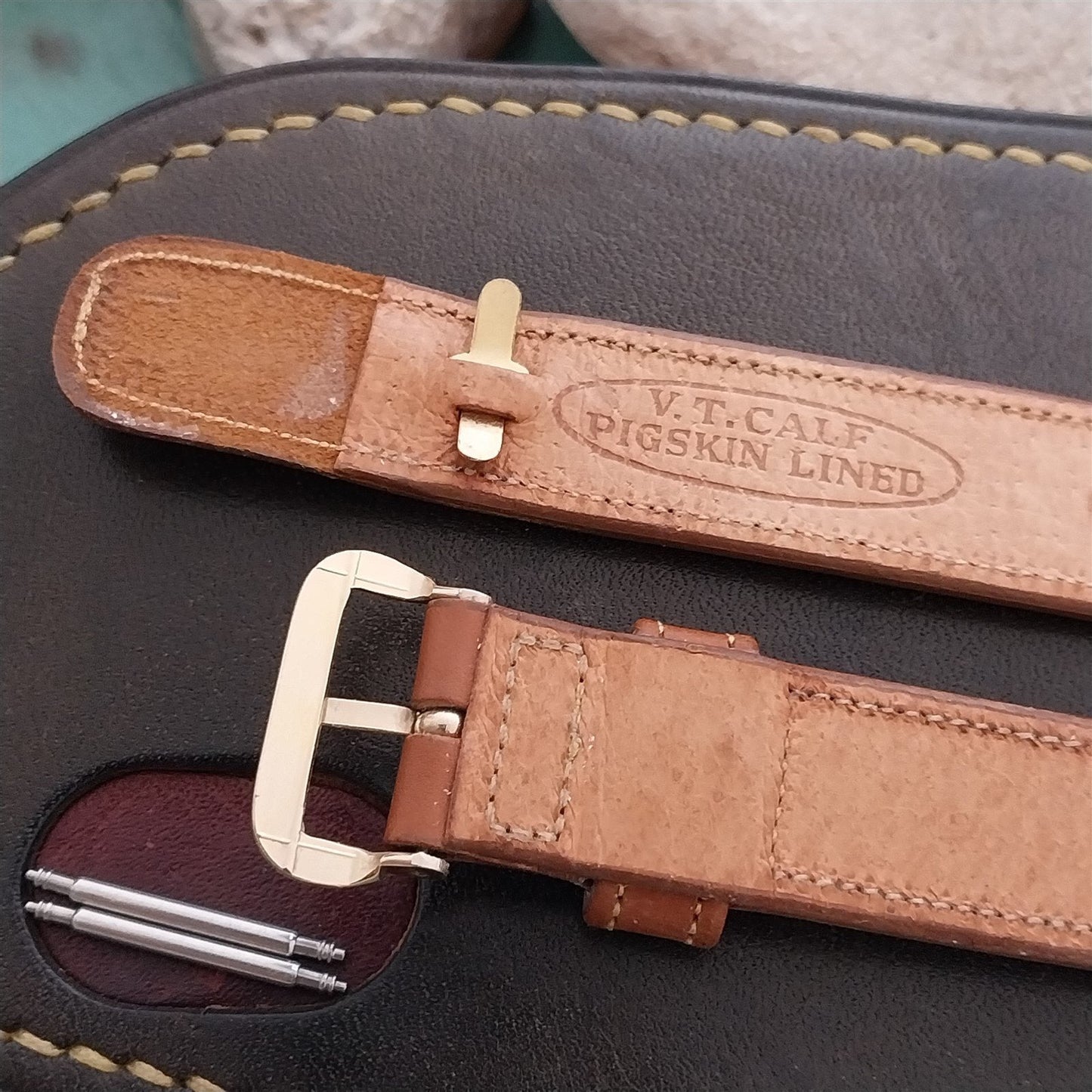 5/8" Pigskin-Lined Calf Leather Wire-Lug Unused 1940s-1950s Vintage Watch Band