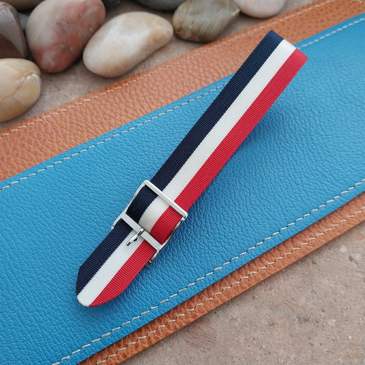 Perlon 18mm Red White Blue Classic Single Pass Unused 1960s Vintage Watch Strap
