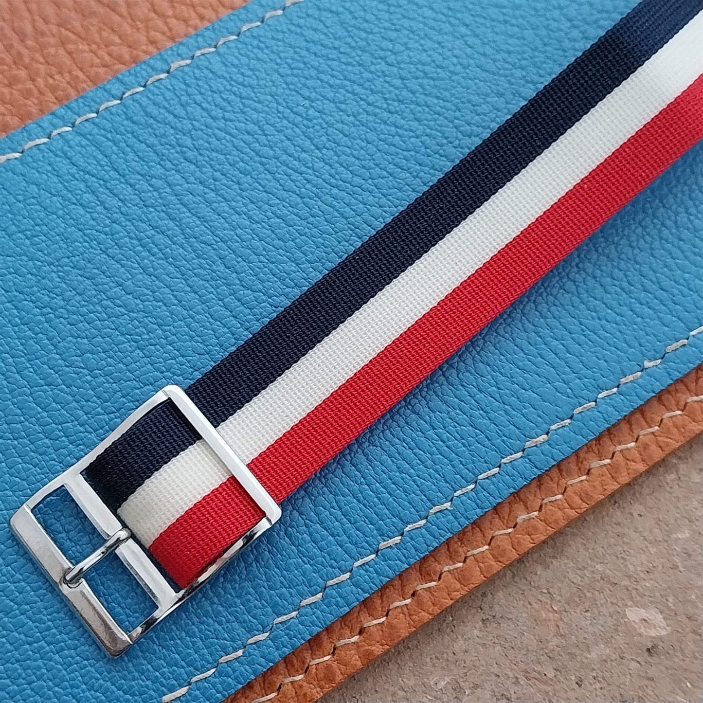 Perlon 18mm Red White Blue Classic Single Pass Unused 1960s Vintage Watch Strap