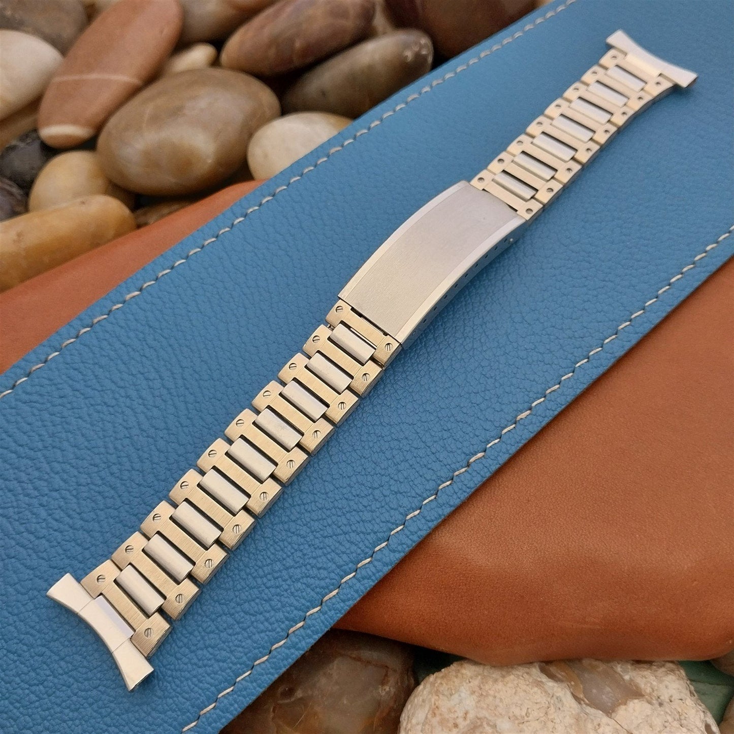 22mm 21mm 20mm Stainless Steel & Gold Kestenmade 1970s Unused Vintage Watch Band