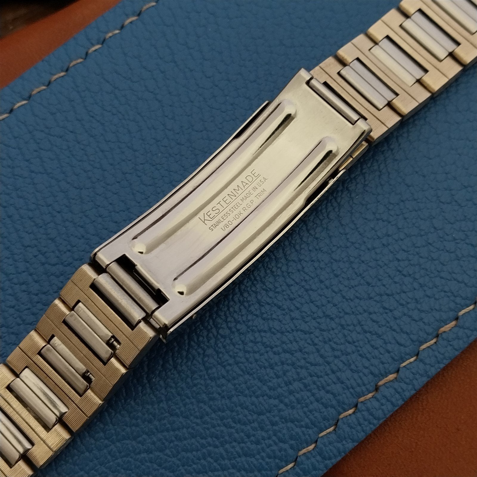 22mm 21mm 20mm Stainless Steel & Gold Kestenmade 1970s Unused Vintage Watch Band