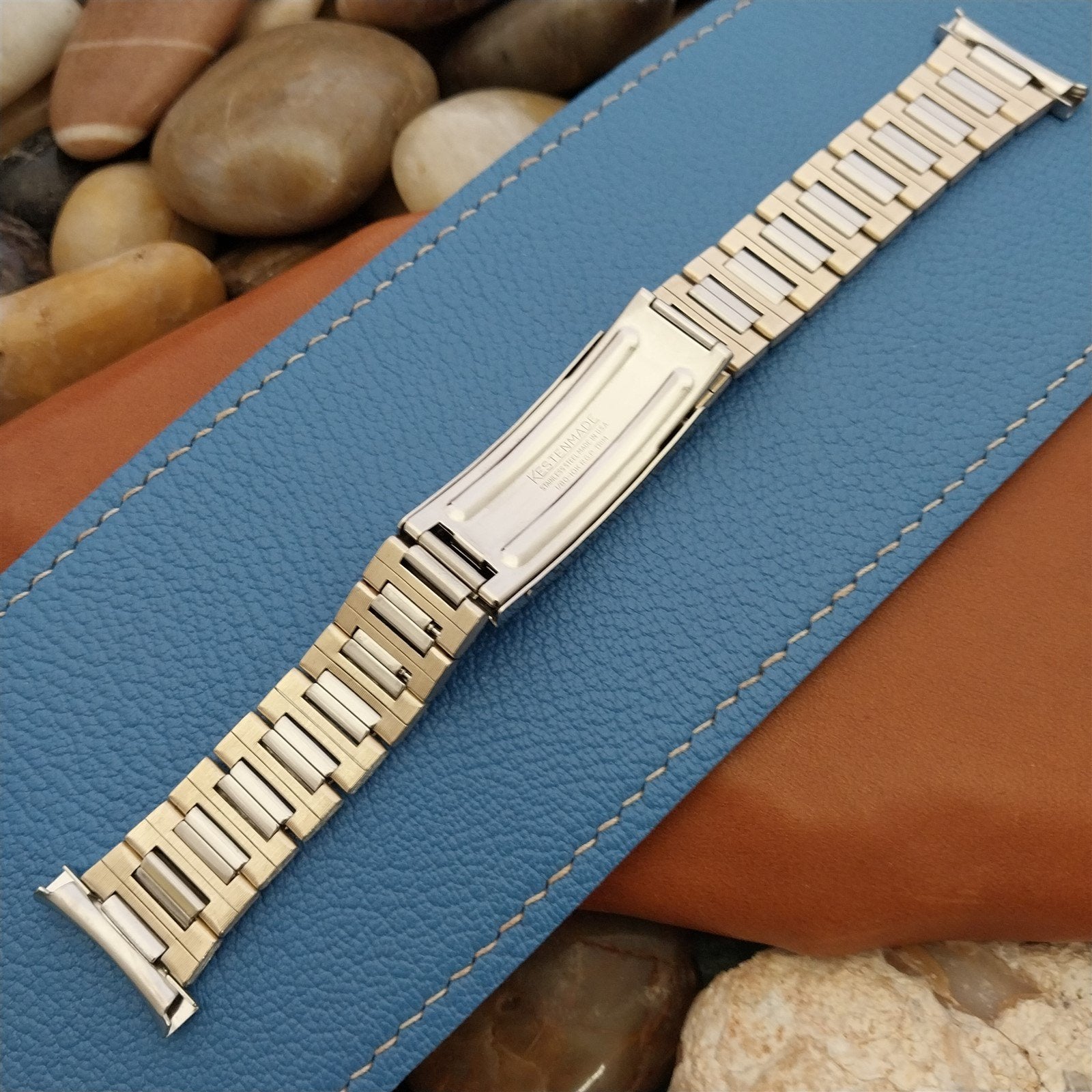 22mm 21mm 20mm Stainless Steel & Gold Kestenmade 1970s Unused Vintage Watch Band