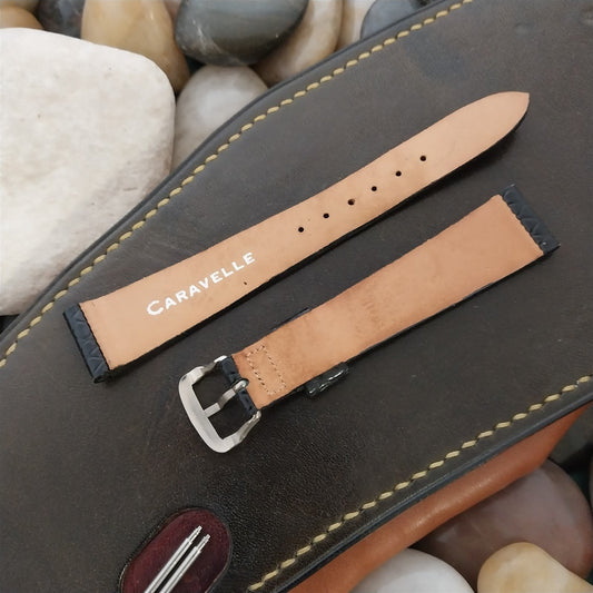 17.2mm Bulova Caravelle Black Leather Unused 1960s-1970s Vintage Watch Band