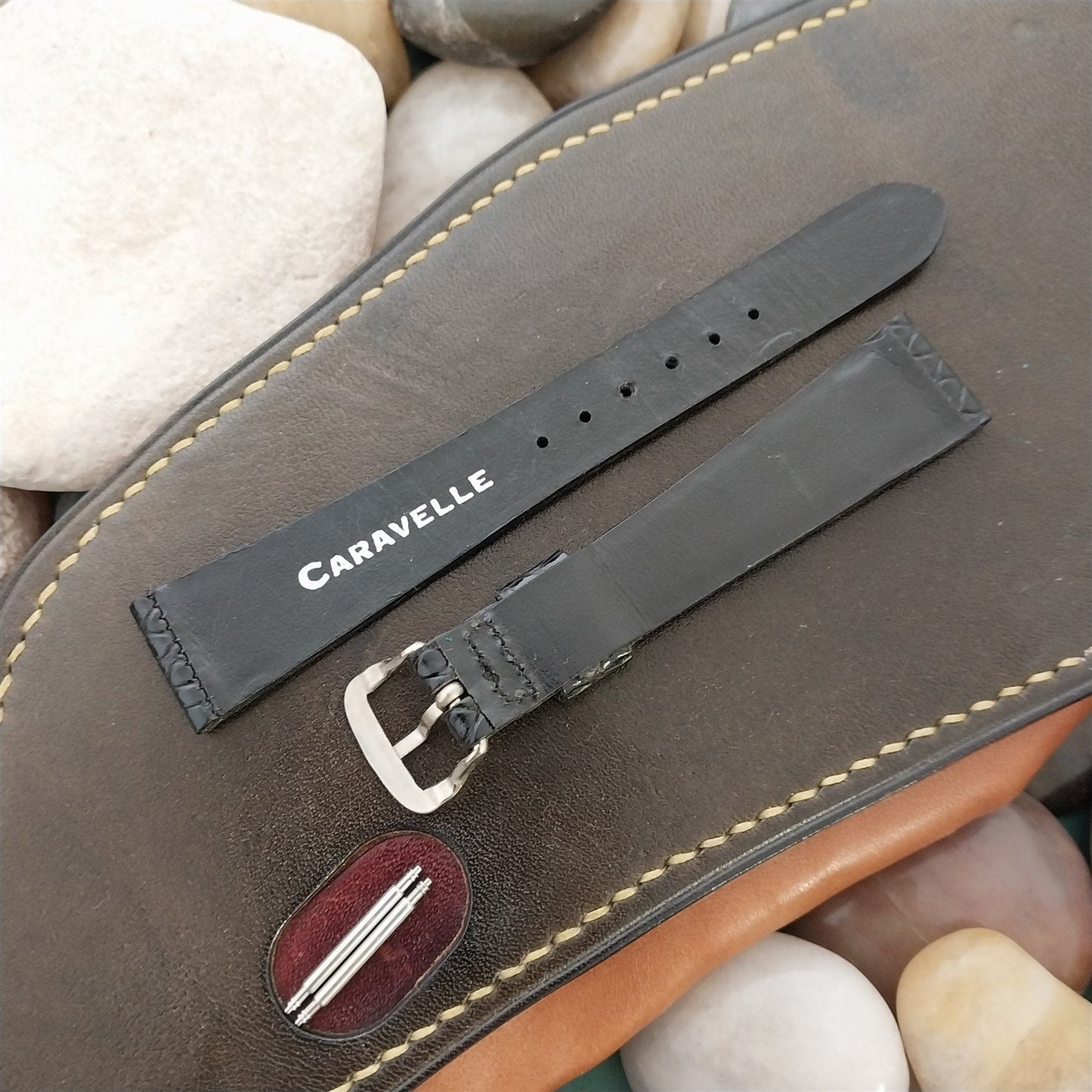 17.2mm Bulova Caravelle Black Leather Unused 1960s-1970s Vintage Watch Band