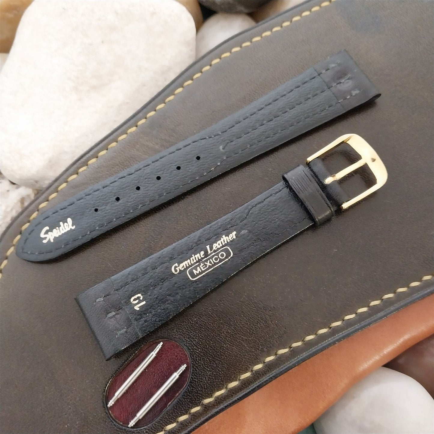 19mm 1980s Speidel Stitched Black Calf Leather unused Vintage Watch Band