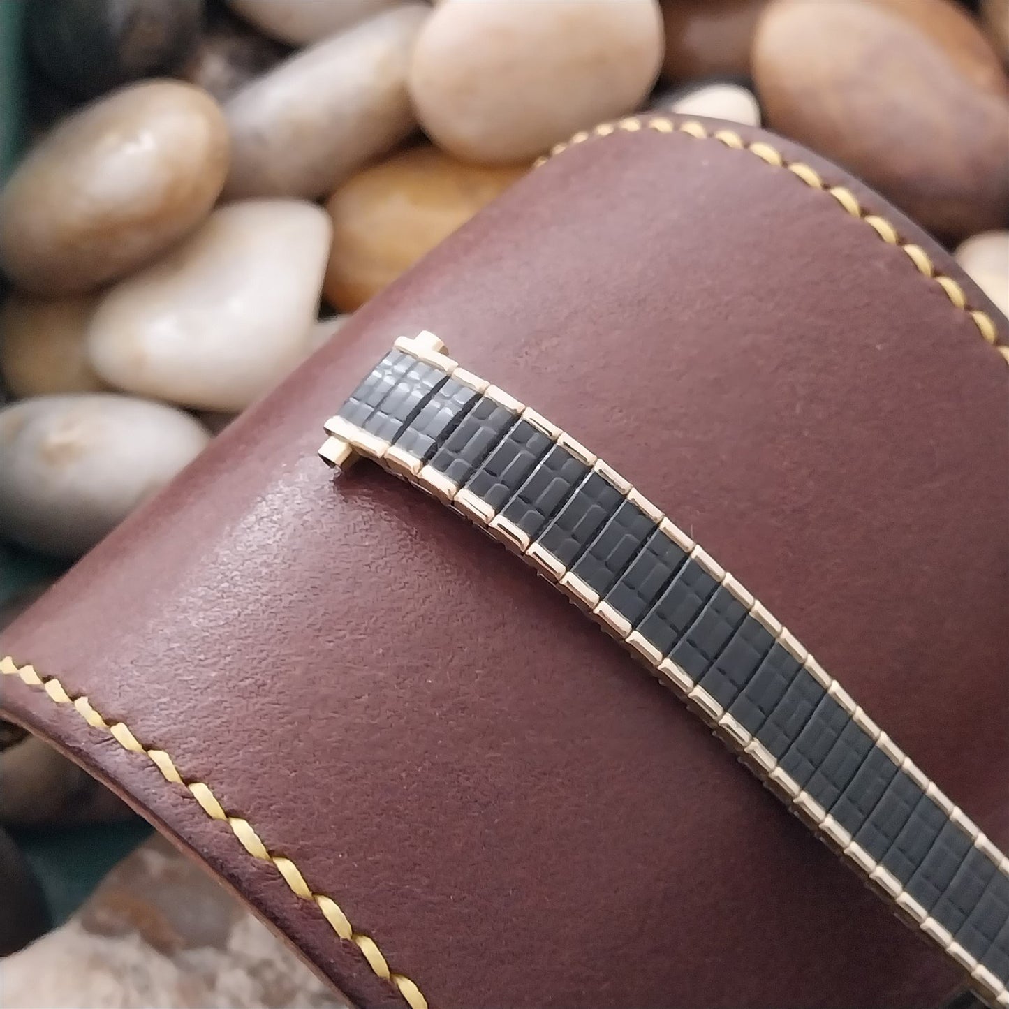 Ladies Speidel Romunda Black & Yellow Rolled Gold Plate Unused Vintage Watch Band