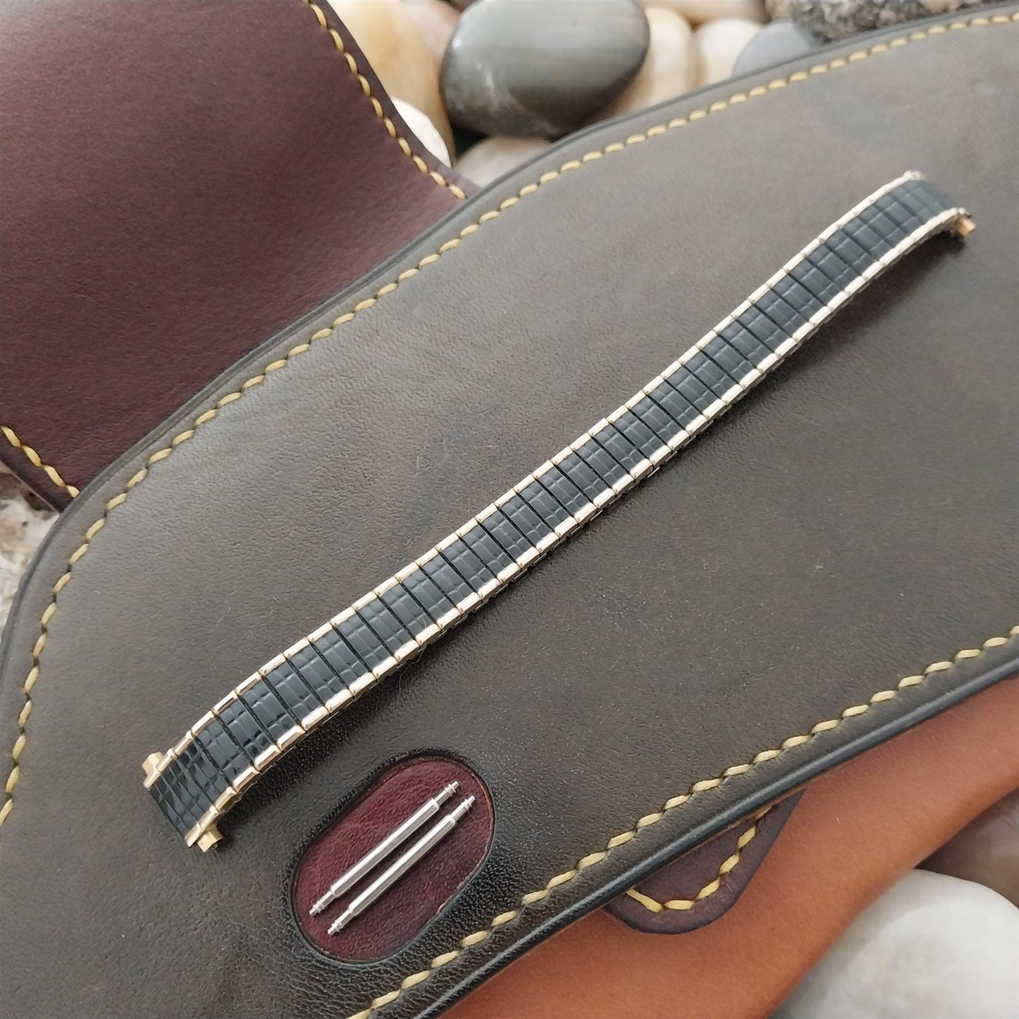 Ladies Speidel Romunda Black & Yellow Rolled Gold Plate Unused Vintage Watch Band