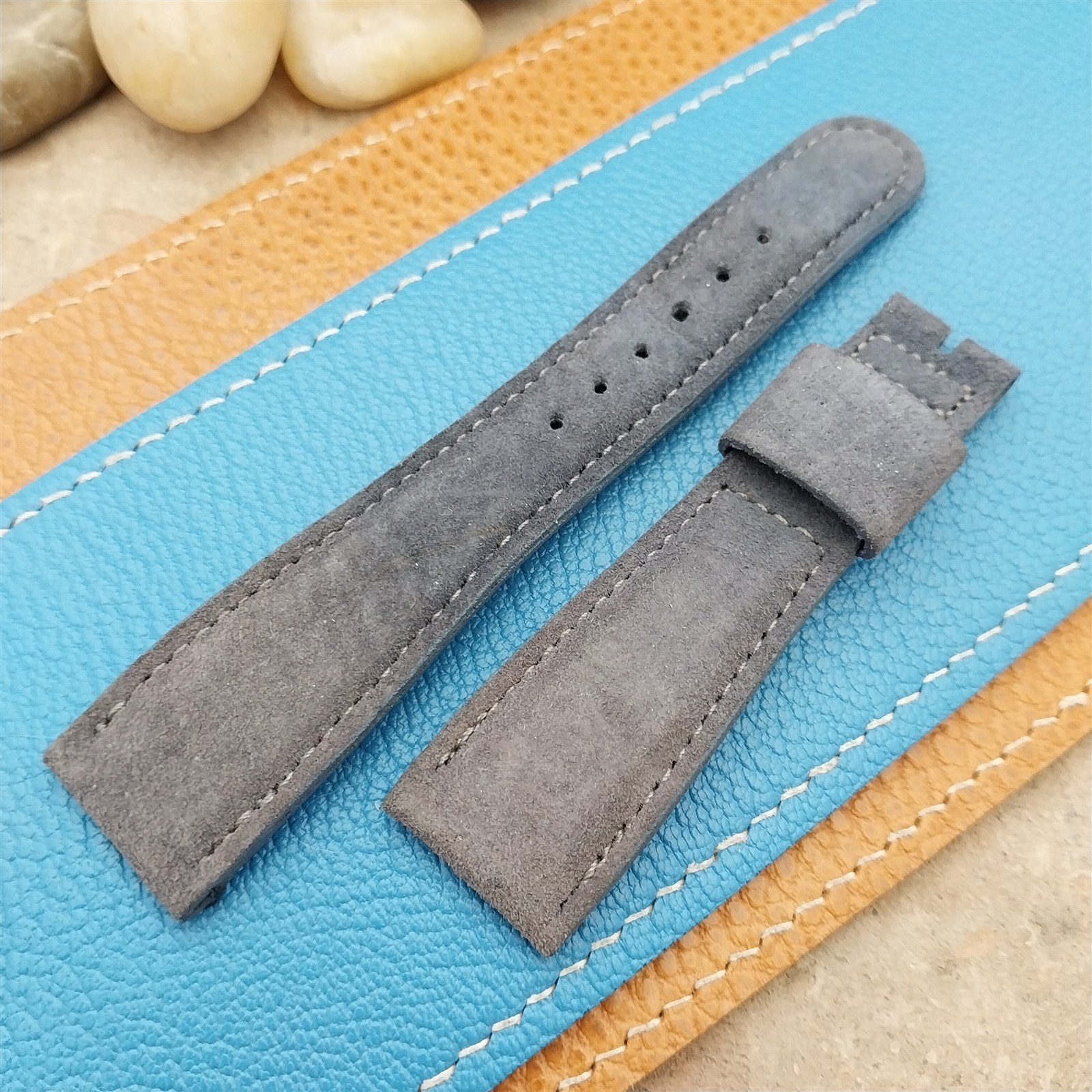 20mm Bulova Accutron White GF Tuning Fork Buckle & Blue Suede Vintage Watch Band