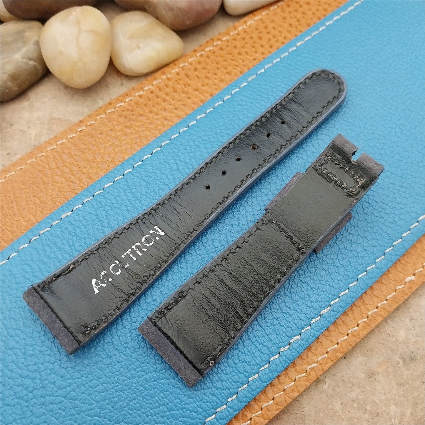 20mm Bulova Accutron White GF Tuning Fork Buckle & Blue Suede Vintage Watch Band