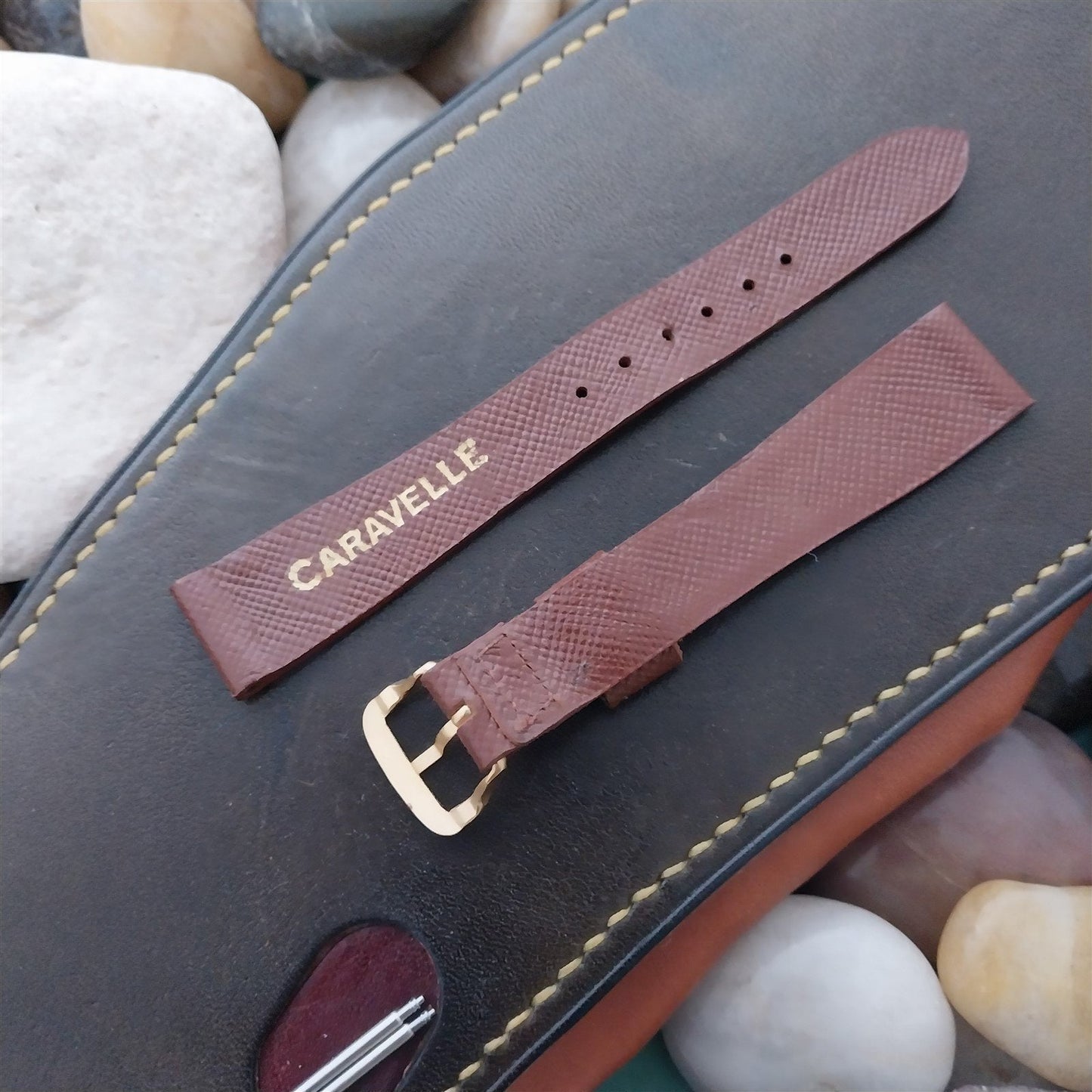 16mm Caravelle Bulova Brown Leather 1960s-1970s Unused Vintage Watch Band