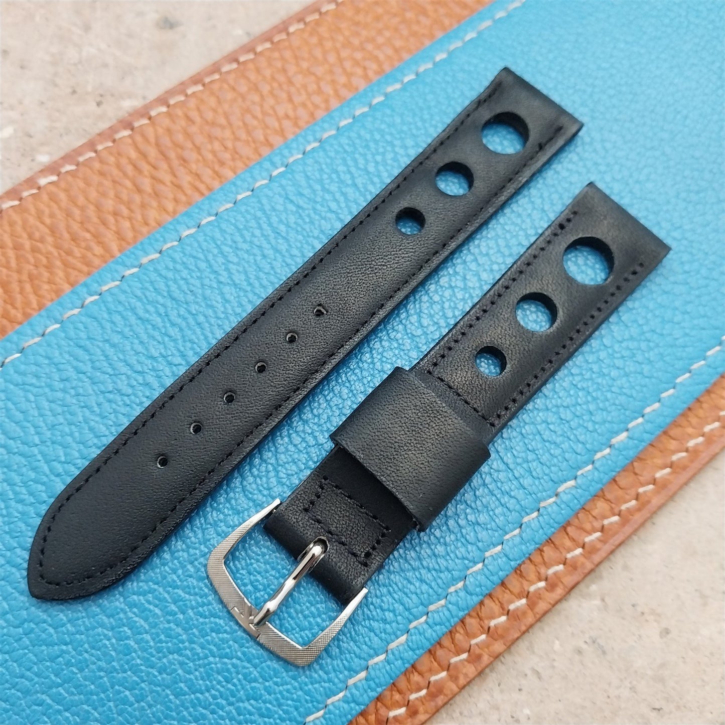 17.2mm GT Rally GT Black Leather Kalbe NOS 1970s Vintage Watch Strap