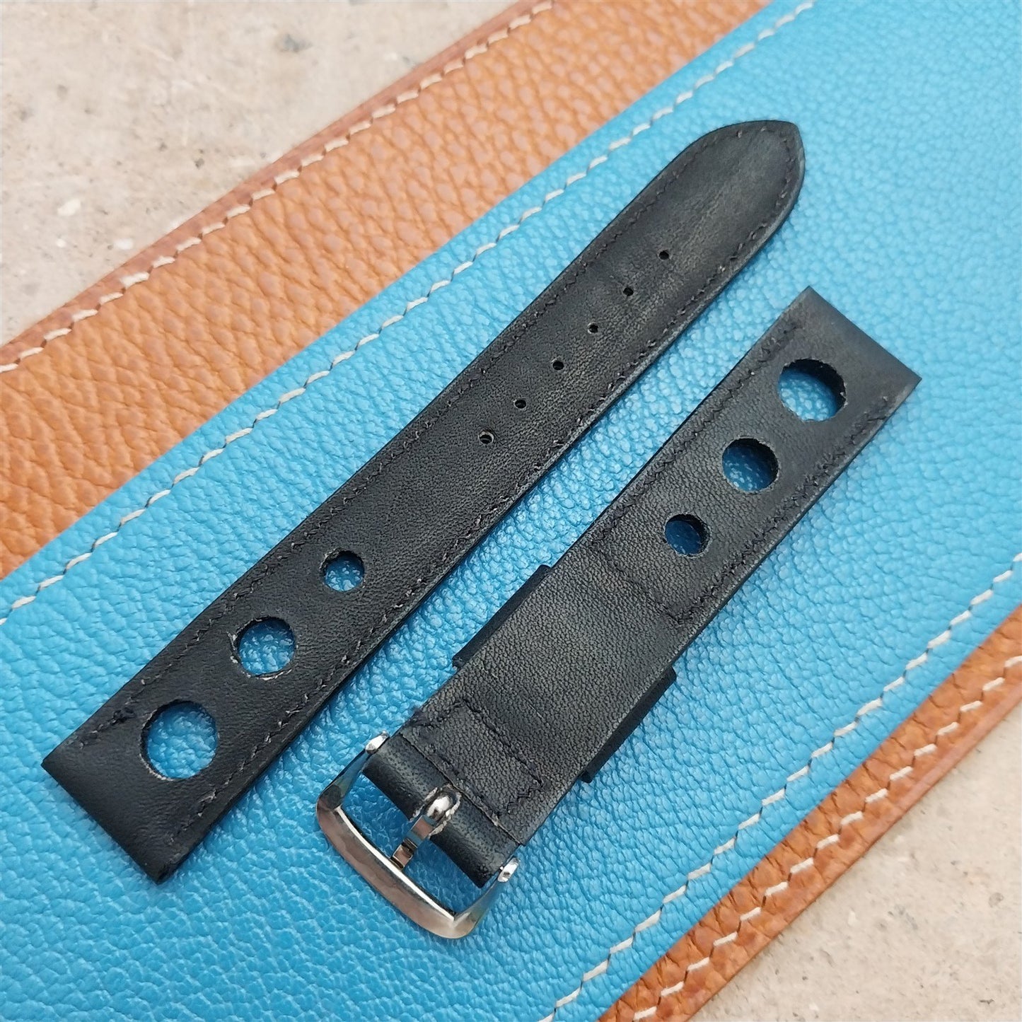 17.2mm GT Rally GT Black Leather Kalbe NOS 1970s Vintage Watch Strap