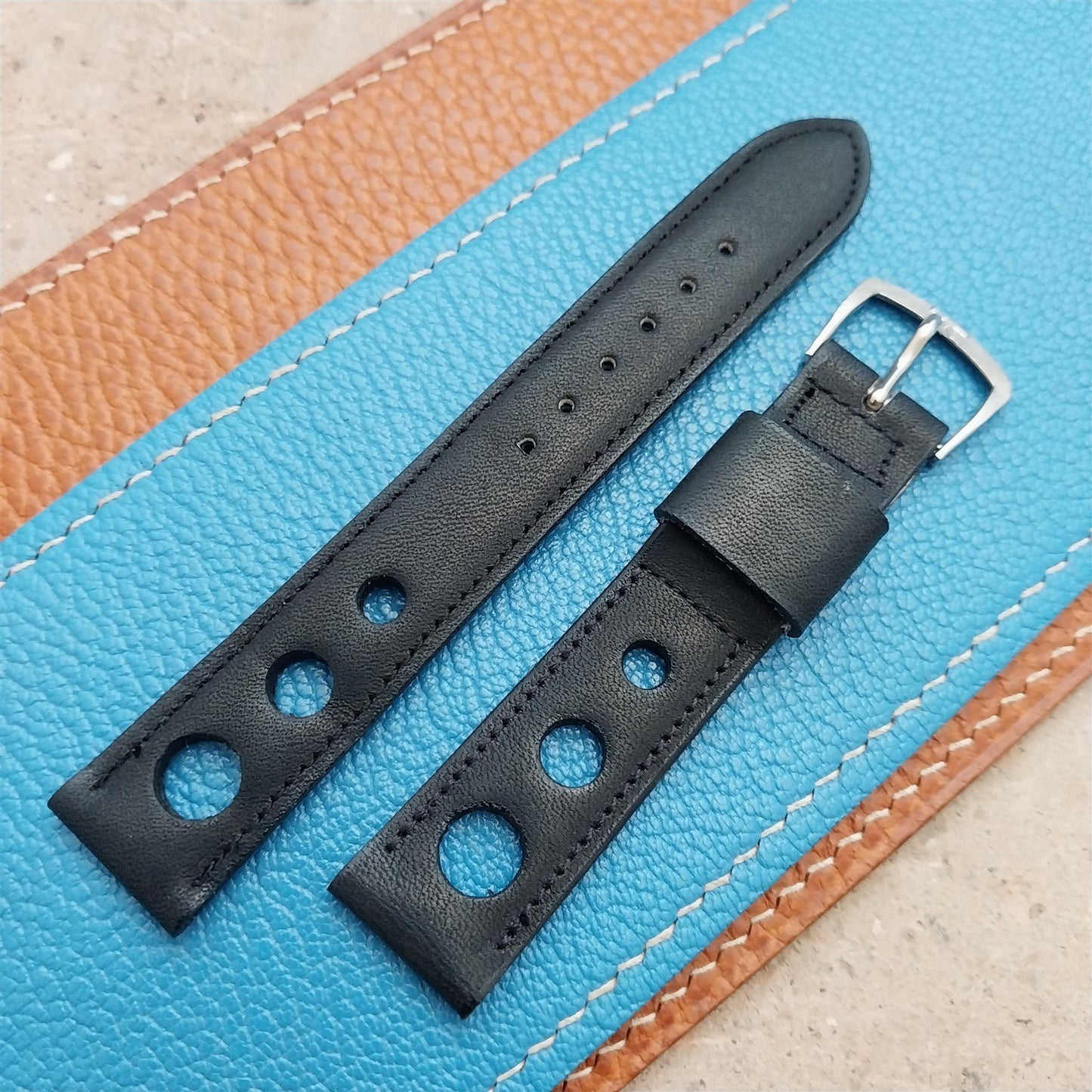 17.2mm GT Rally GT Black Leather Kalbe NOS 1970s Vintage Watch Strap