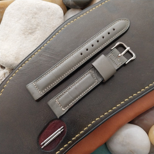 1950s 5/8" Elgin Gray Calf Unused nos Vintage Watch Band & Stainless Logo Buckle