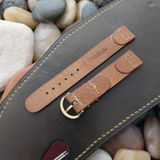 5/8" Short Pigskin & Gold-Tone Buckle and Keeper 1950s Unused Vintage Watch Band