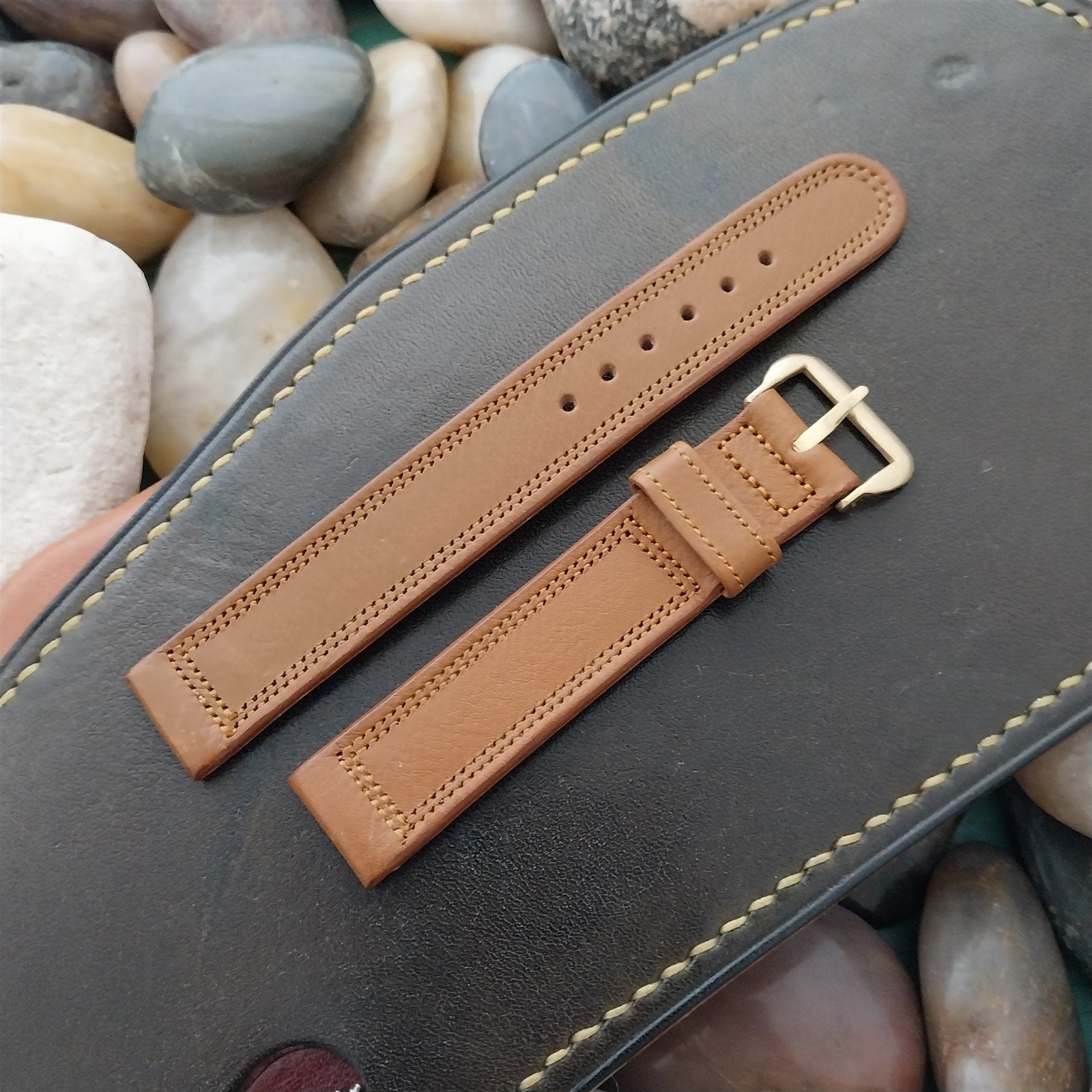 1950s 5/8" Binson Double-Stitch Veg-Tanned Classic Leather Vintage Watch Band