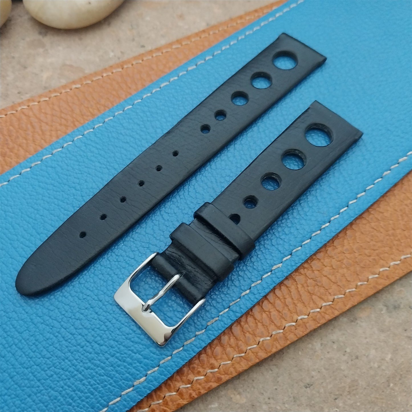 18mm Rally GT Black Tapered Leather Hirsch Classic nos Unused Vintage Watch Band