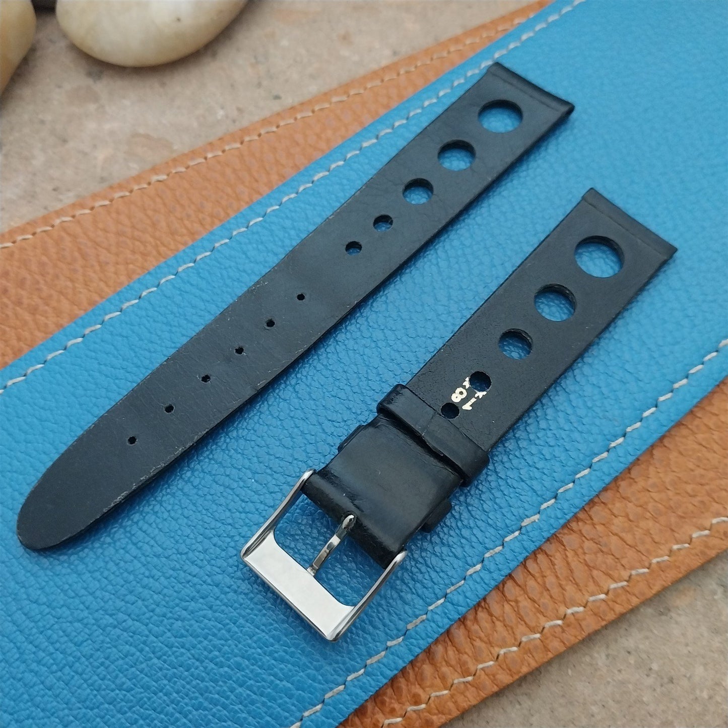 18mm Rally GT Black Tapered Leather Hirsch Classic nos Unused Vintage Watch Band