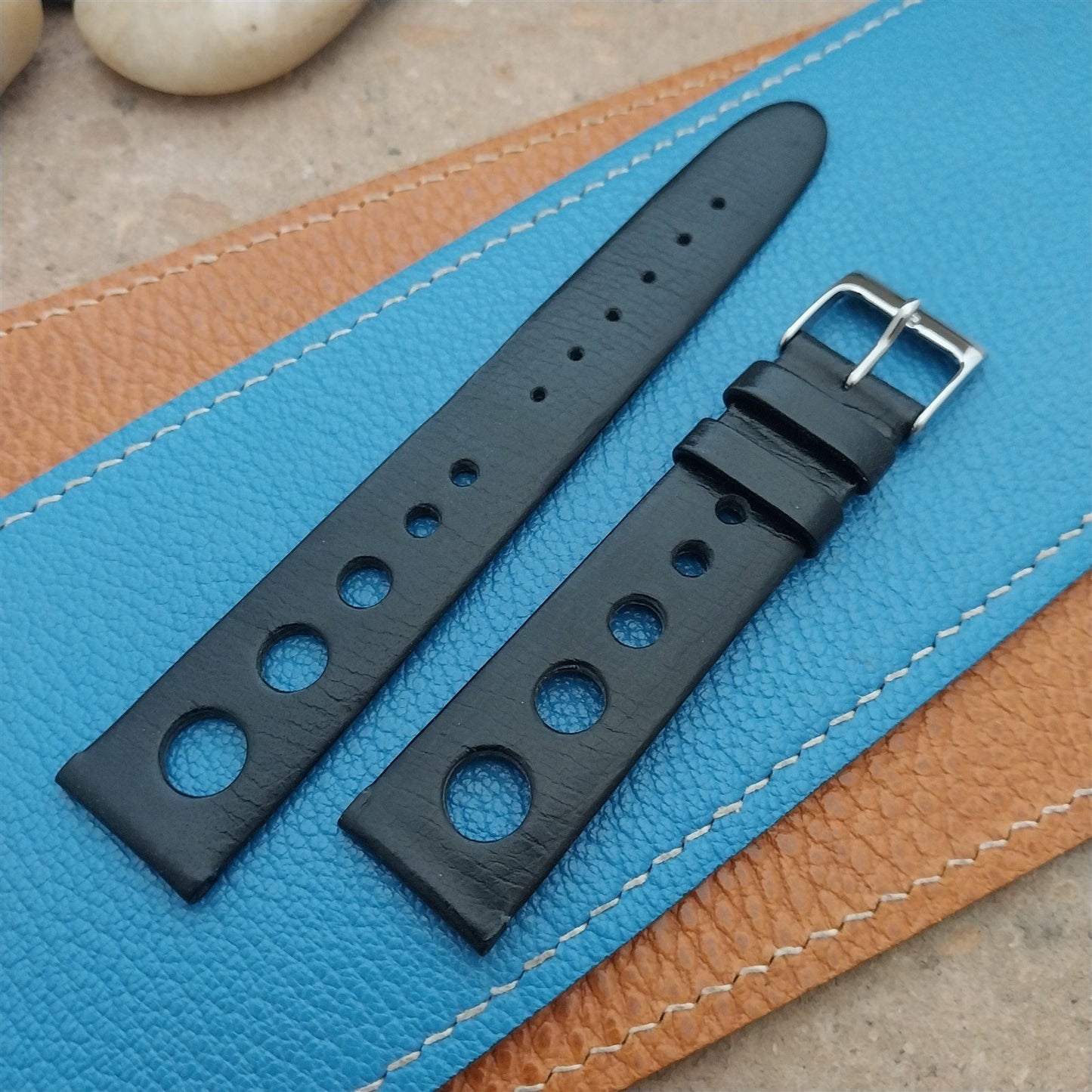 18mm Rally GT Black Tapered Leather Hirsch Classic nos Unused Vintage Watch Band