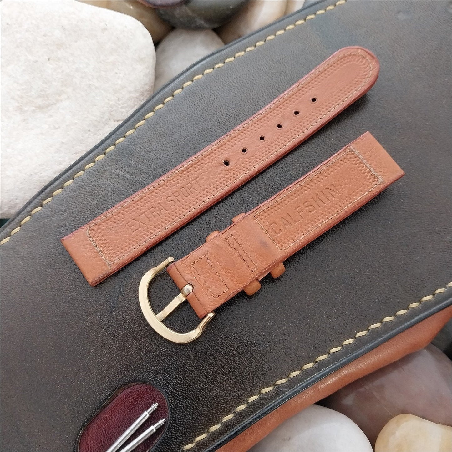 5/8" Calfskin Leather Short Classic 2-Keeper Unused nos 1950s Vintage Watch Band