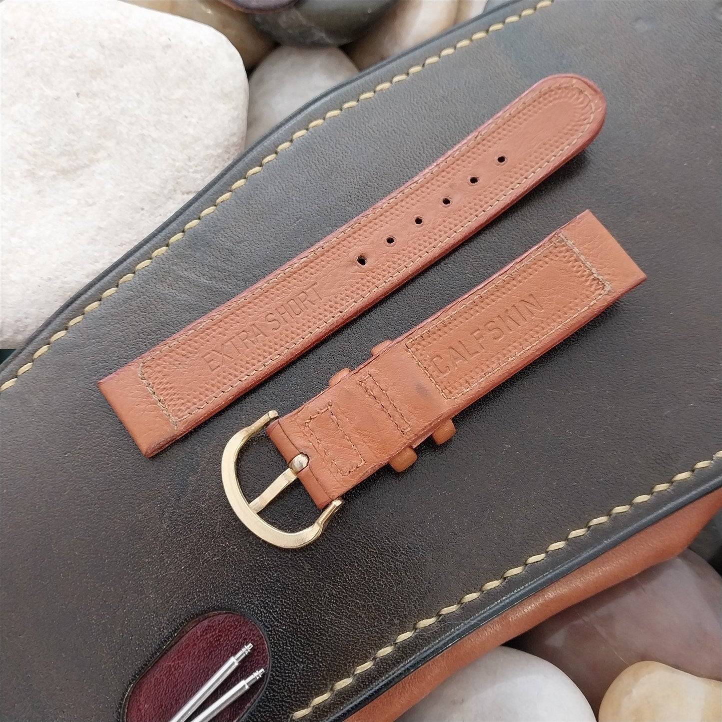 5/8" Calfskin Leather Short Classic 2-Keeper Unused nos 1950s Vintage Watch Band