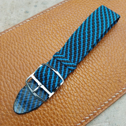 Vintage 20mm Braided Perlon Black & Blue Single Pass Unused 1960s Watch Strap