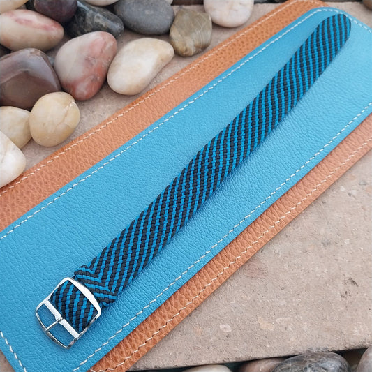 Vintage 20mm Braided Perlon Black & Blue Single Pass Unused 1960s Watch Strap