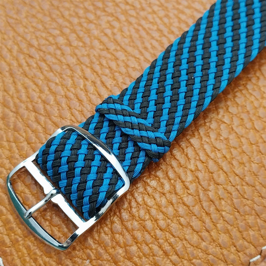 Vintage 20mm Braided Perlon Black & Blue Single Pass Unused 1960s Watch Strap