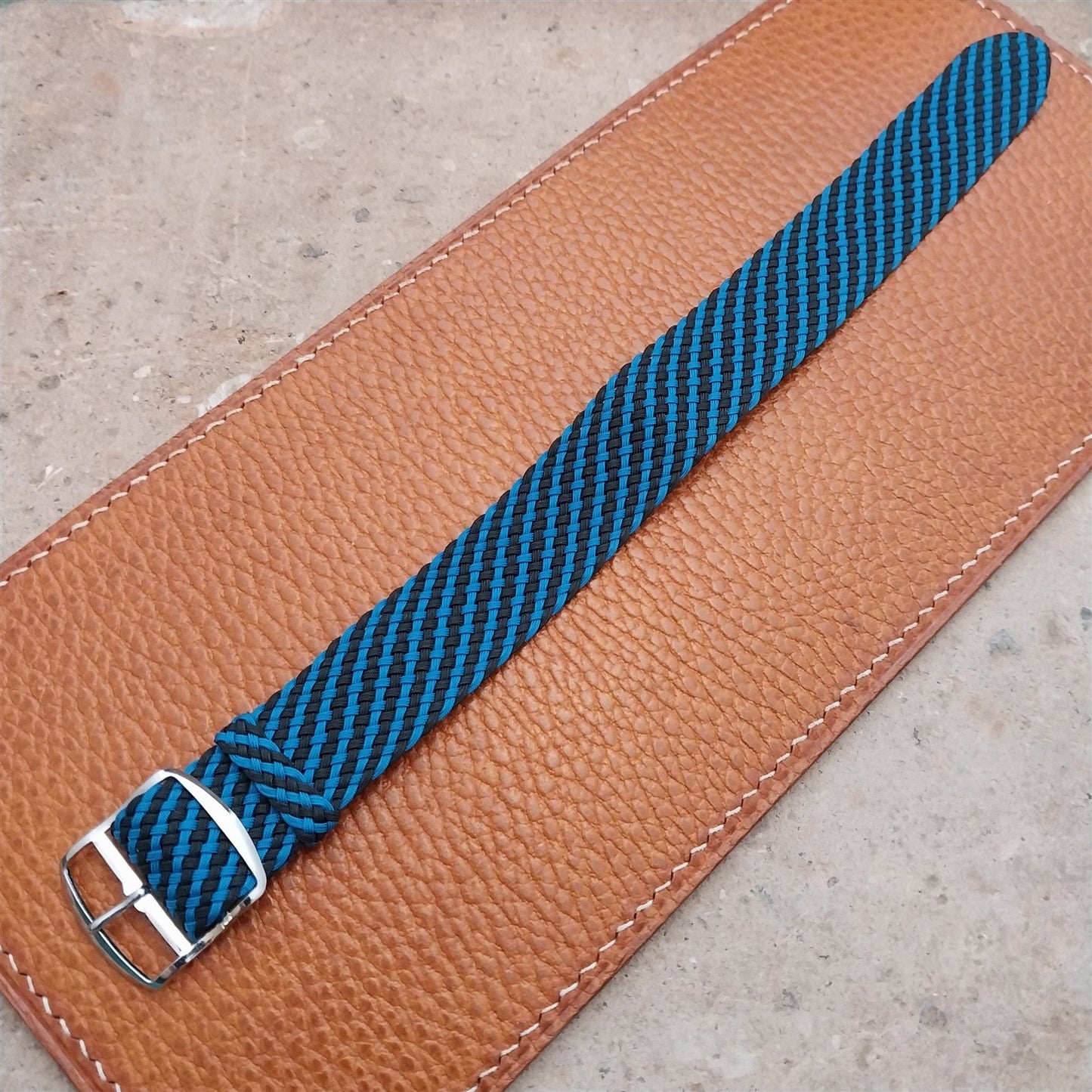 Vintage 20mm Braided Perlon Black & Blue Single Pass Unused 1960s Watch Strap