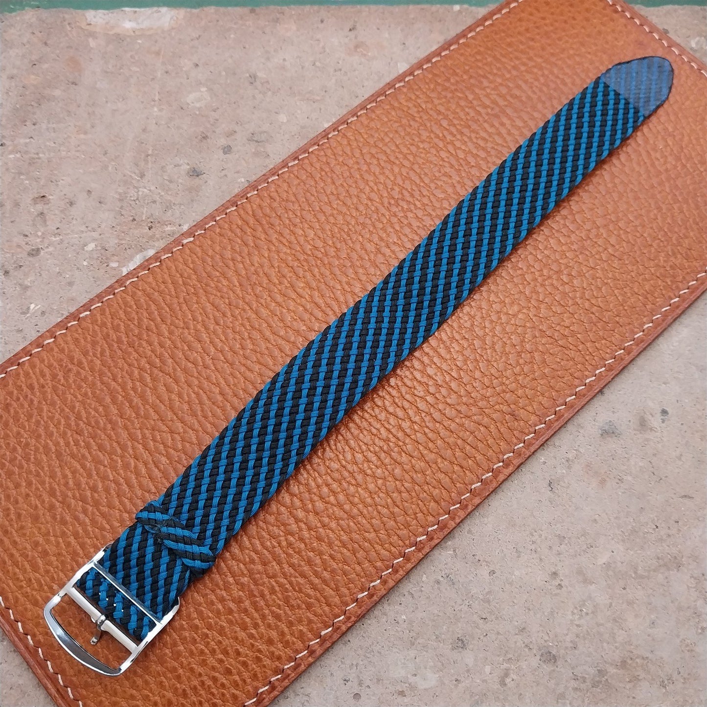 Vintage 20mm Braided Perlon Black & Blue Single Pass Unused 1960s Watch Strap