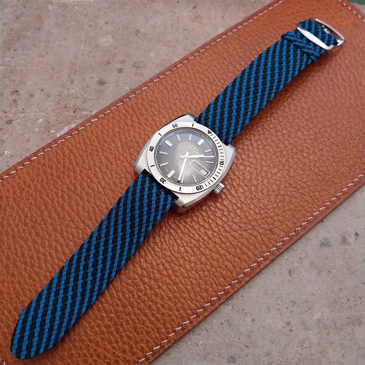 Vintage 20mm Braided Perlon Black & Blue Single Pass Unused 1960s Watch Strap