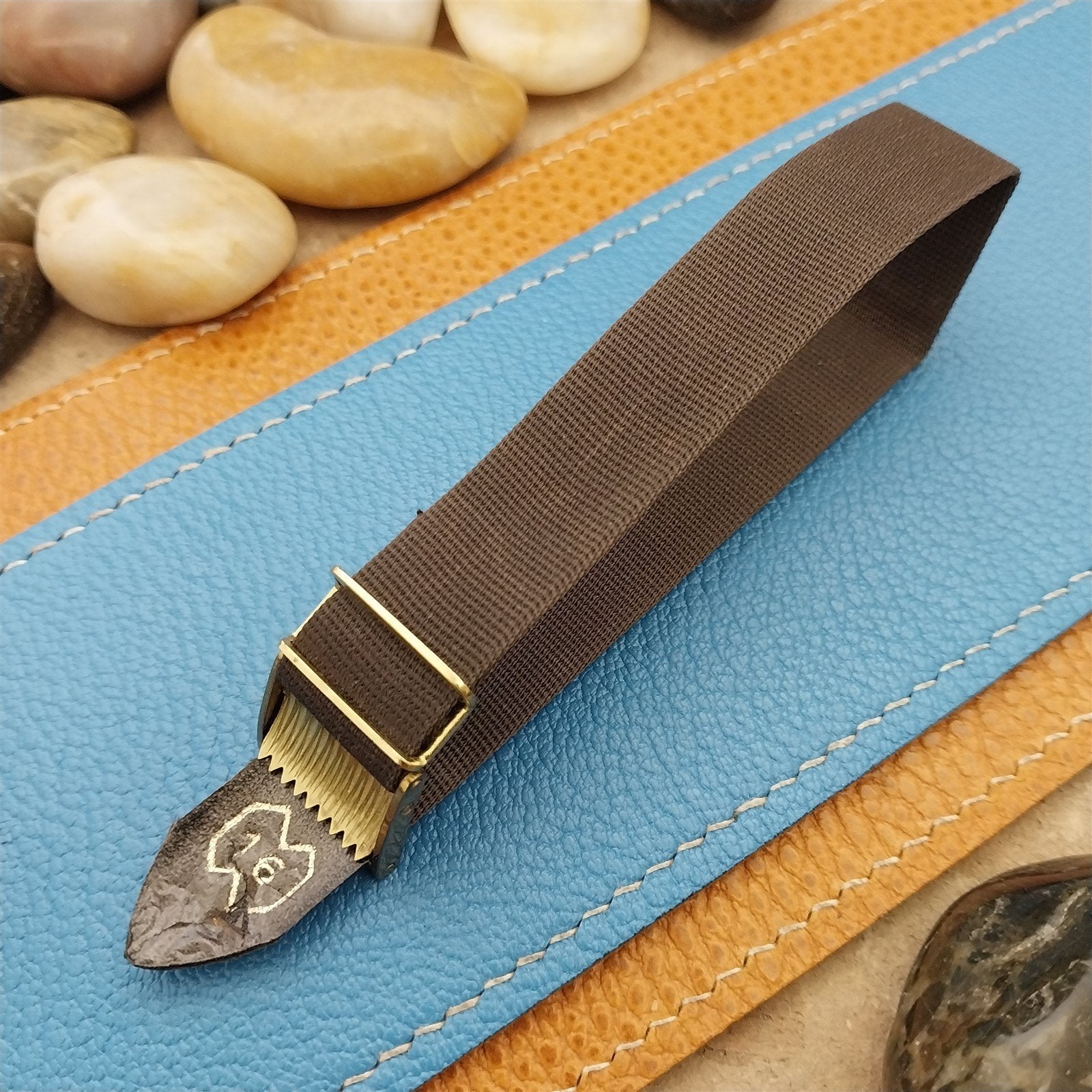 16mm Brown Perlon & Locking Brass Buckle Unused 1960s-1970s Vintage Watch Band