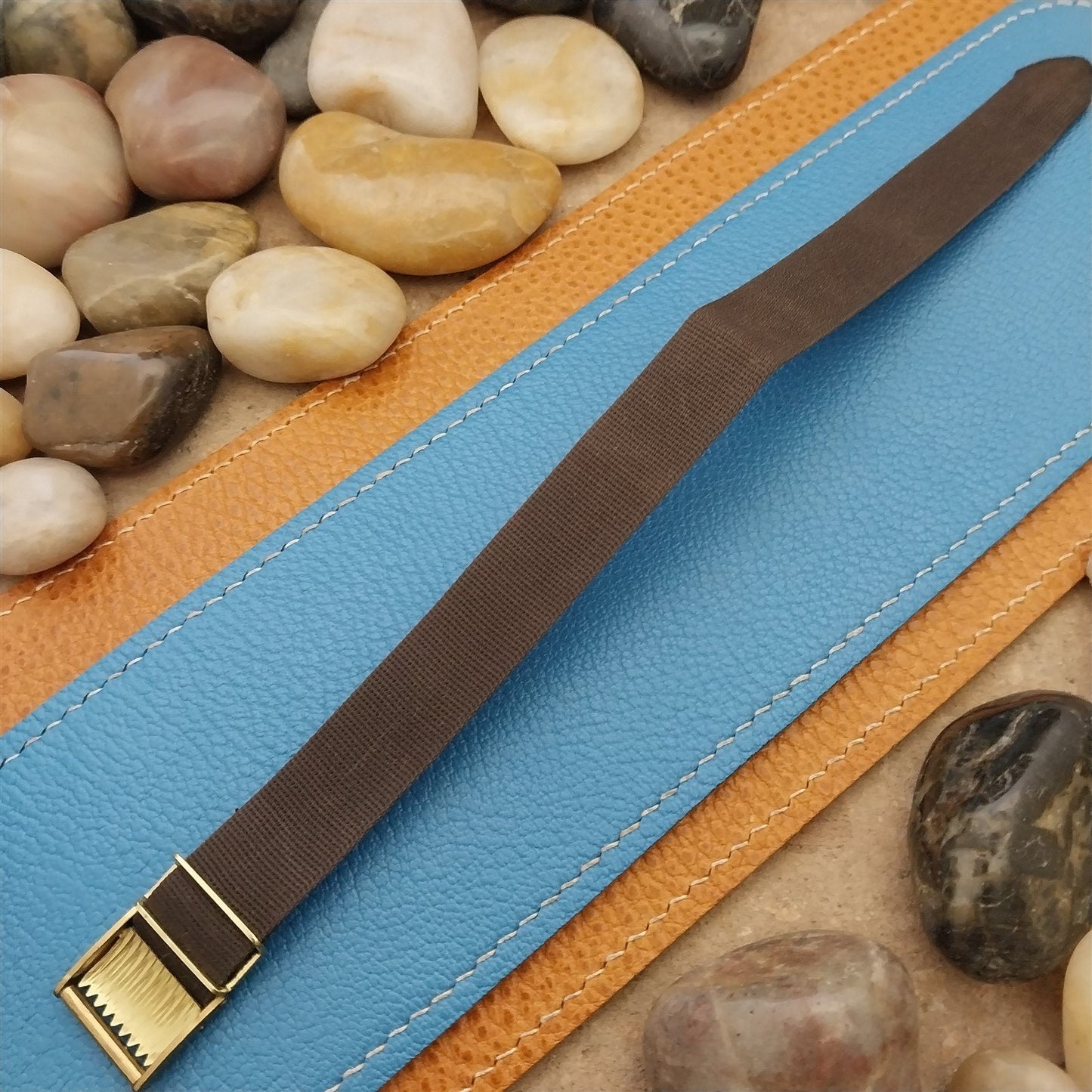 16mm Brown Perlon & Locking Brass Buckle Unused 1960s-1970s Vintage Watch Band