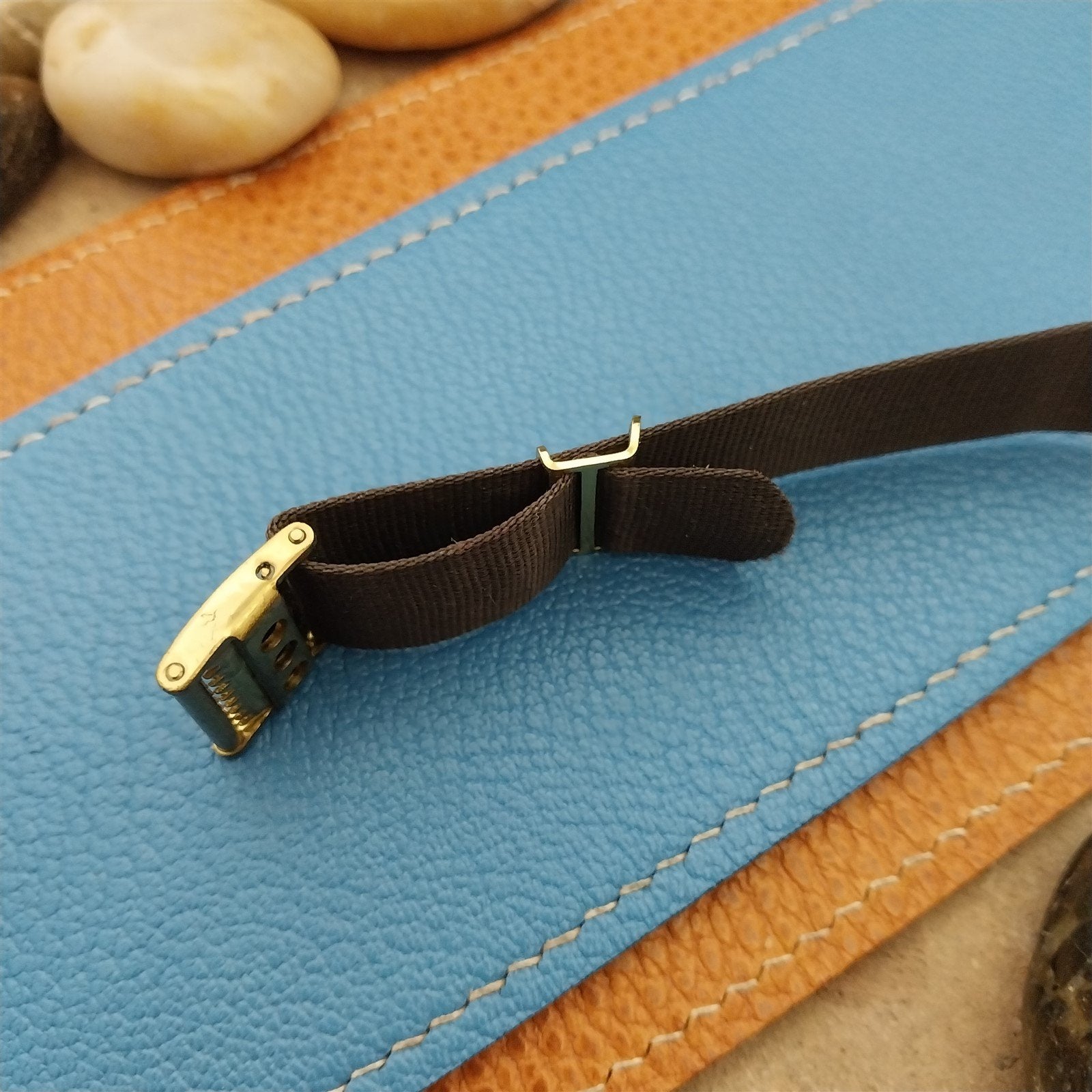 16mm Brown Perlon & Locking Brass Buckle Unused 1960s-1970s Vintage Watch Band
