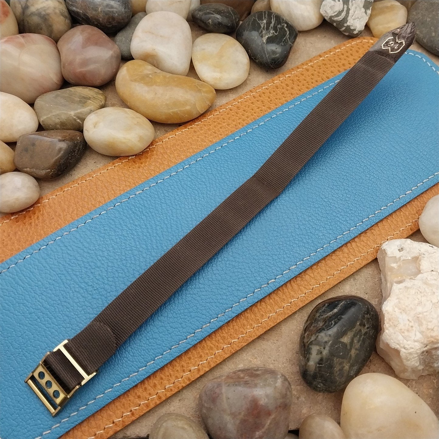 16mm Brown Perlon & Locking Brass Buckle Unused 1960s-1970s Vintage Watch Band