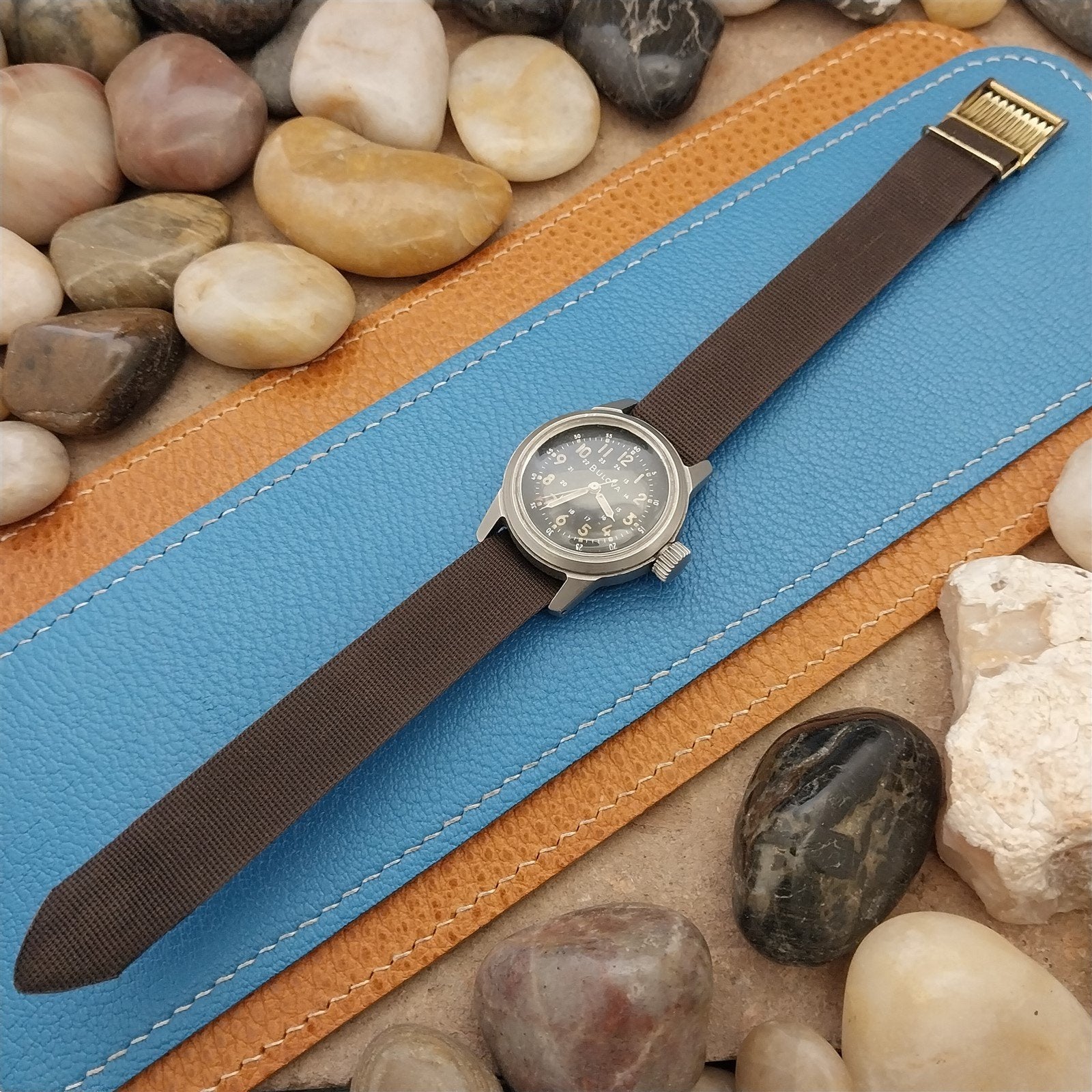 16mm Brown Perlon & Locking Brass Buckle Unused 1960s-1970s Vintage Watch Band