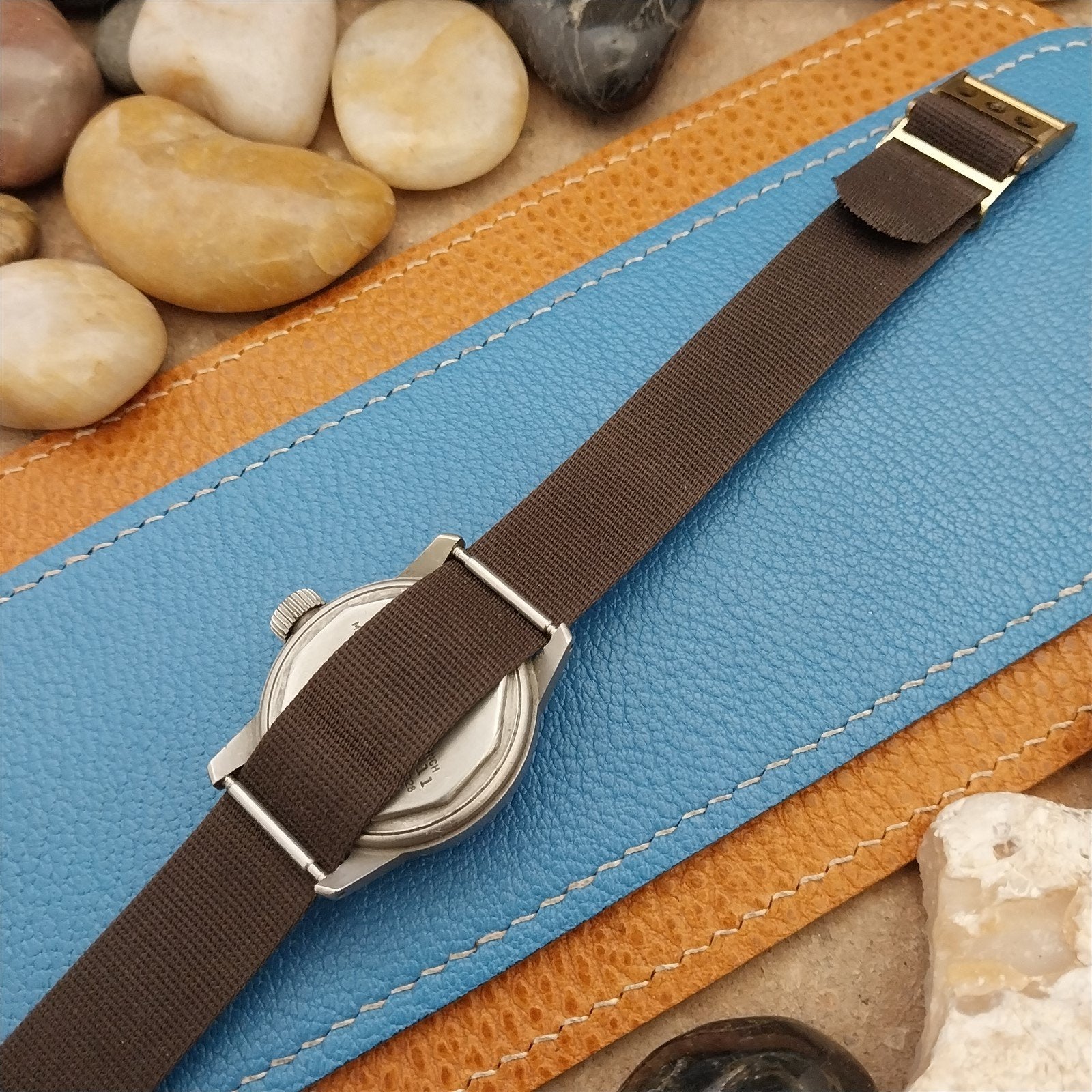 16mm Brown Perlon & Locking Brass Buckle Unused 1960s-1970s Vintage Watch Band