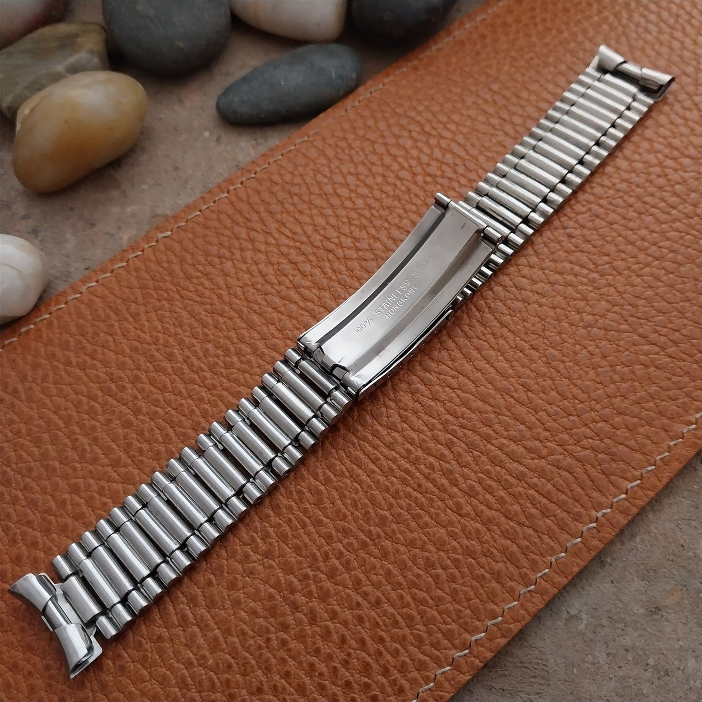 19mm Stainless Steel Cushion-Link nos unused 1970s Vintage Watch Band