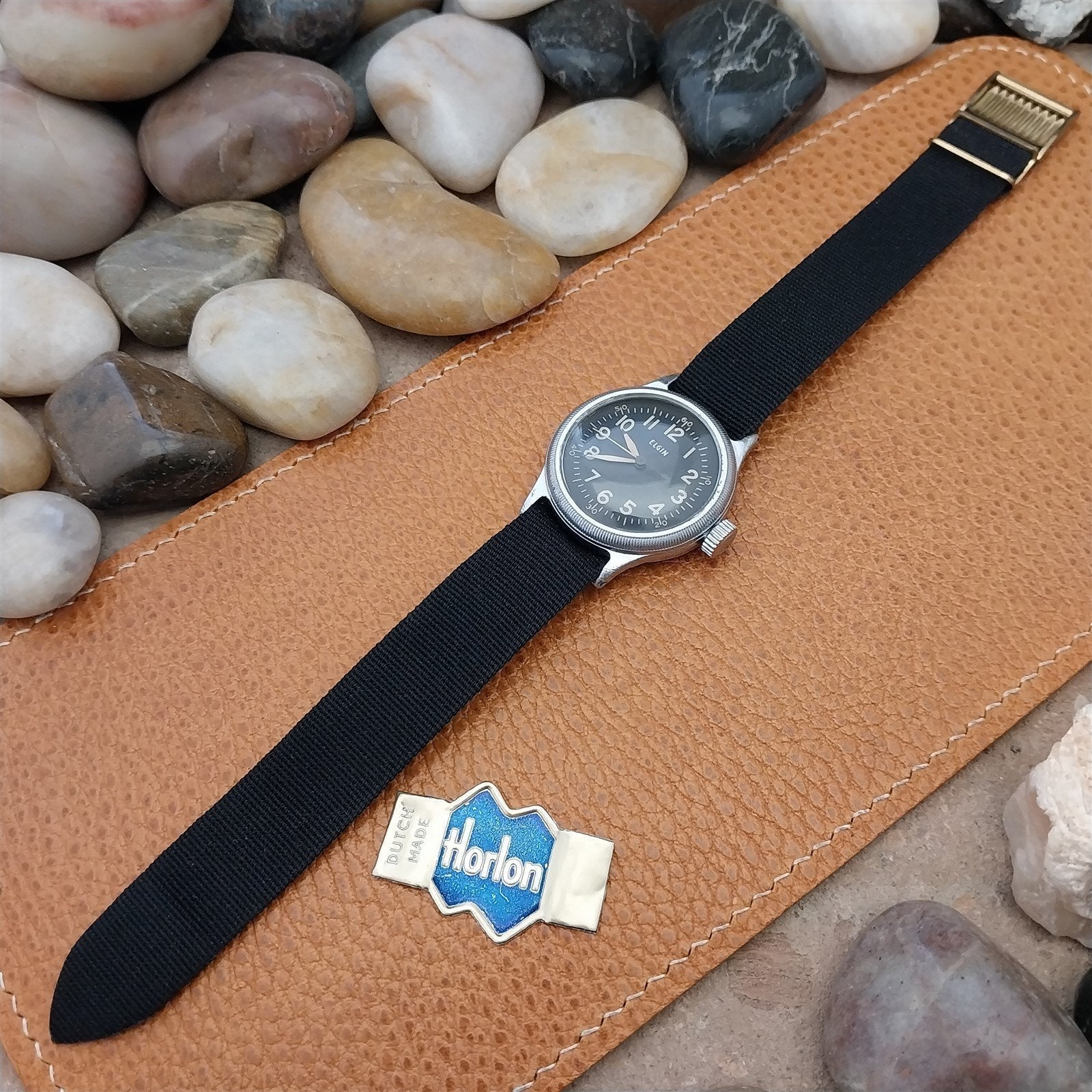 16mm Black Nylon & Locking Brass Buckle Unused 1960s-1970s Vintage Watch Band