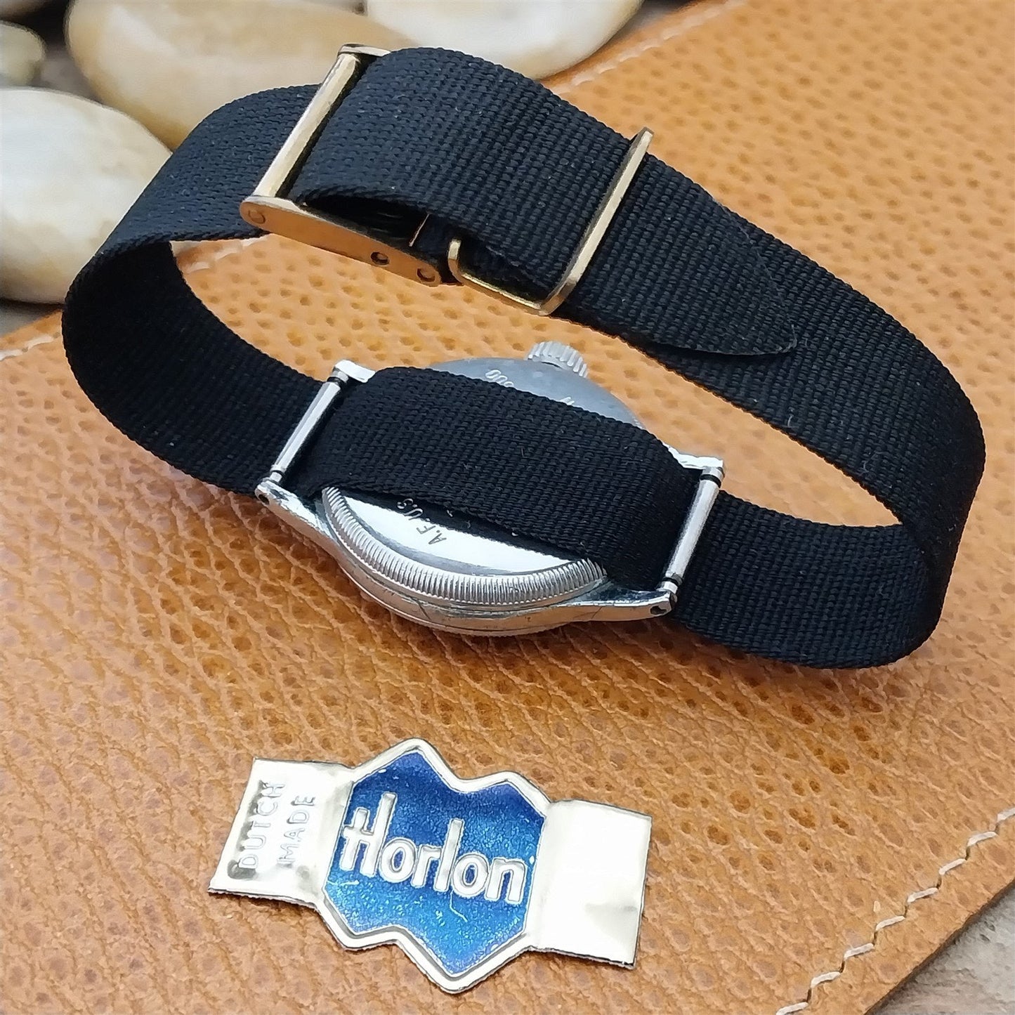 16mm Black Nylon & Locking Brass Buckle Unused 1960s-1970s Vintage Watch Band