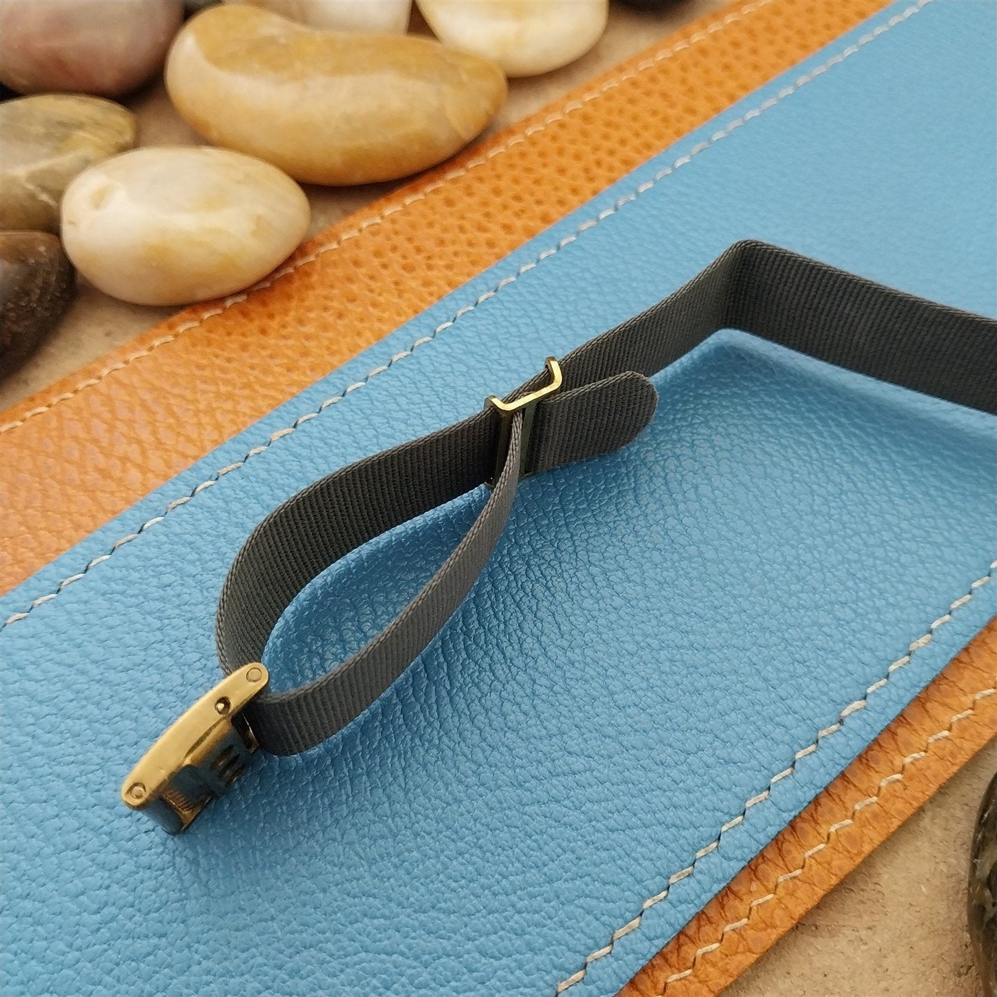 16mm Gray Perlon & Locking Brass Buckle Unused 1960s-1970s Vintage Watch Band