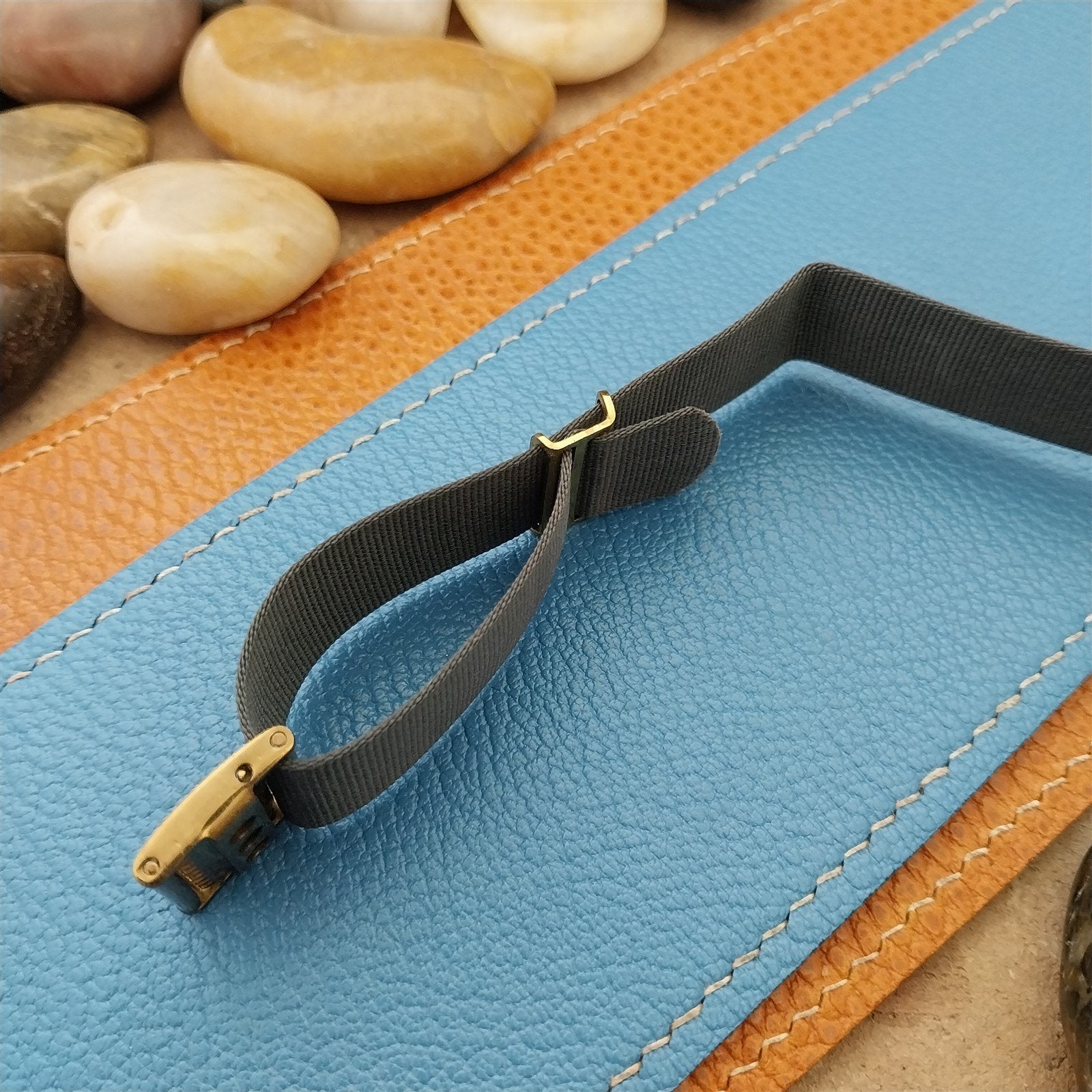 16mm Gray Perlon & Locking Brass Buckle Unused 1960s-1970s Vintage Watch Band