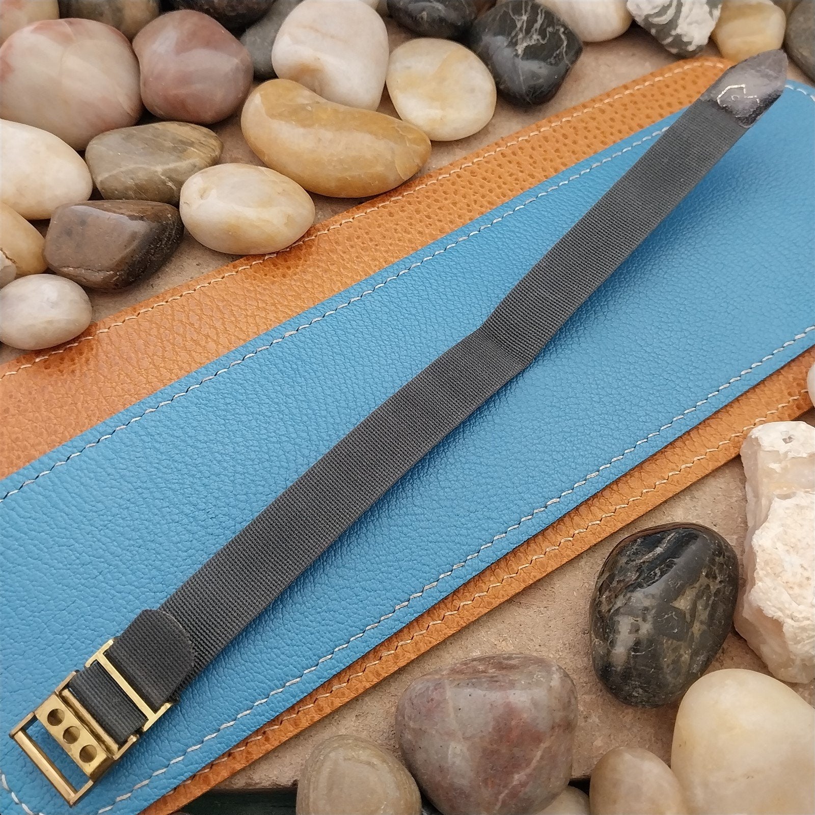 16mm Gray Perlon & Locking Brass Buckle Unused 1960s-1970s Vintage Watch Band