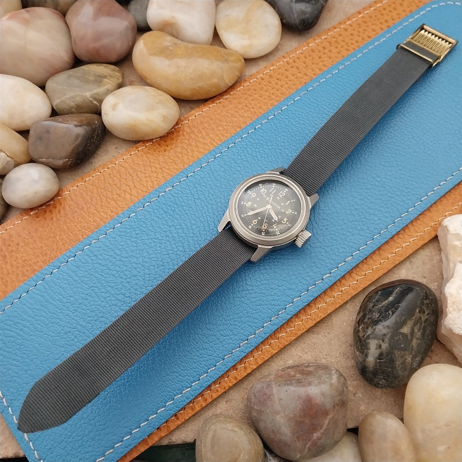 16mm Gray Perlon & Locking Brass Buckle Unused 1960s-1970s Vintage Watch Band