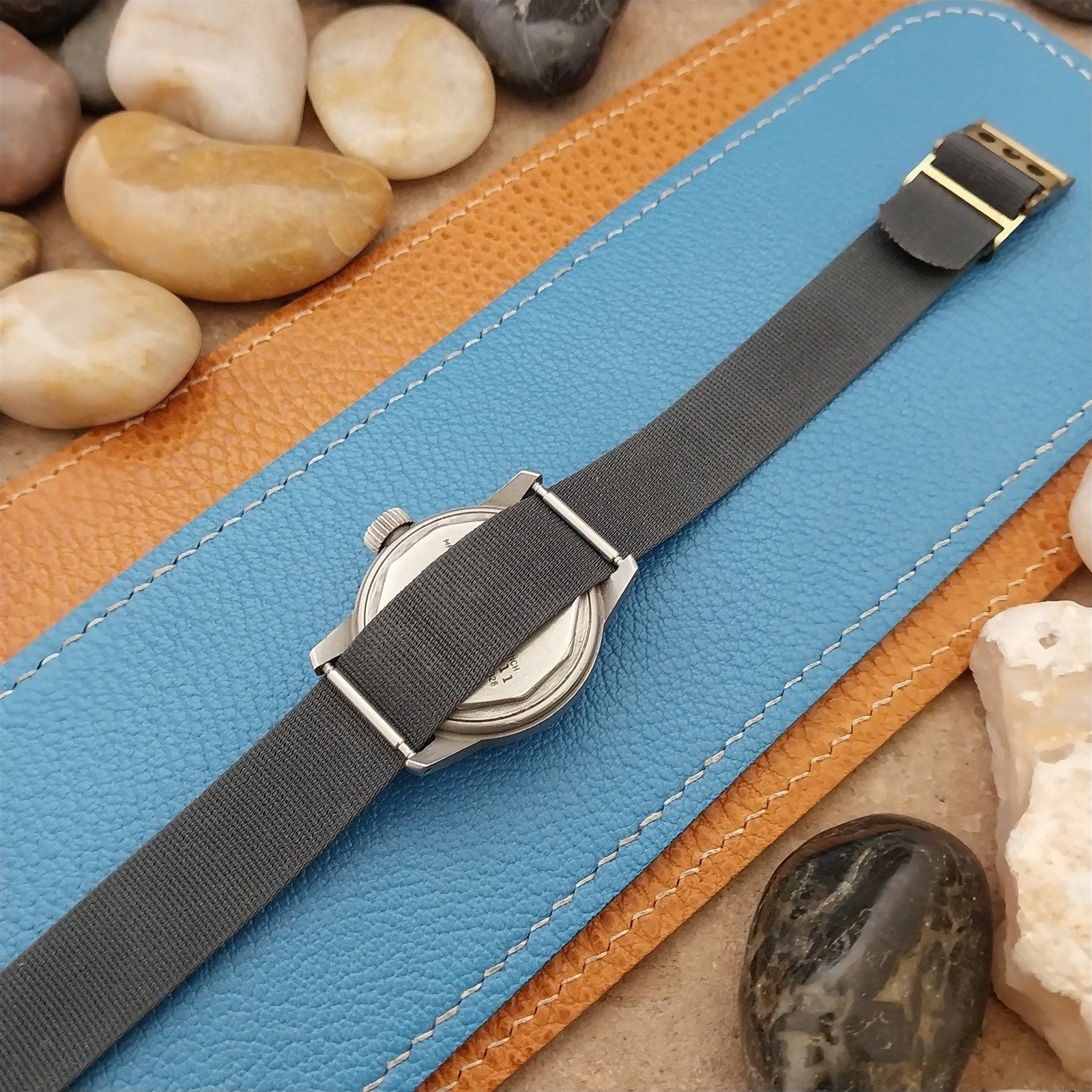 16mm Gray Perlon & Locking Brass Buckle Unused 1960s-1970s Vintage Watch Band