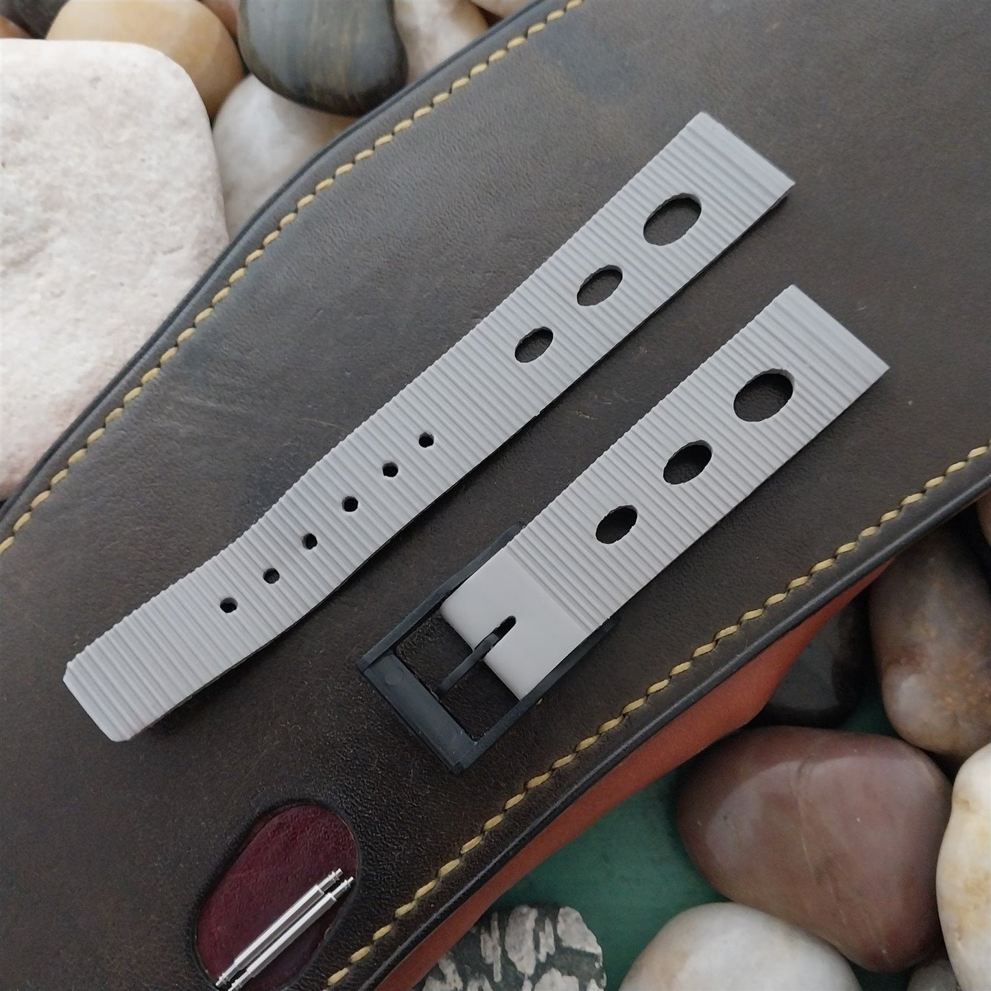 18mm Rally GT Strap Gray & Black Oval Hole 1960s-1970s Vintage Watch Band