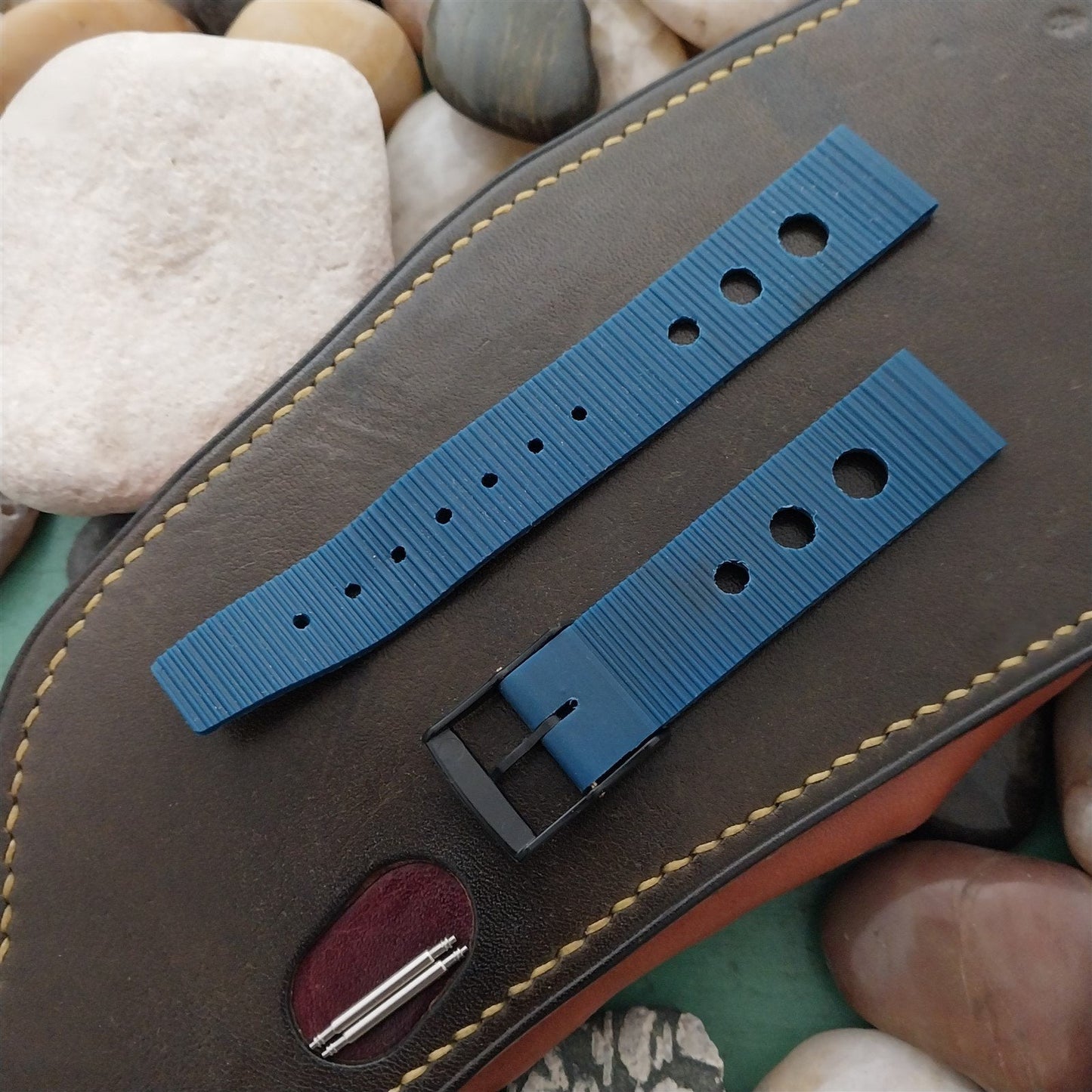 18mm Rally GT Strap Blue & Black Round Hole 1960s-1970s Vintage Watch Band