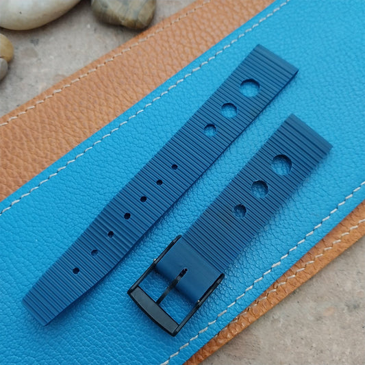 Vintage 18mm Rally GT Strap Blue & Black Round Hole NOS 1960s-1970s Watch Strap